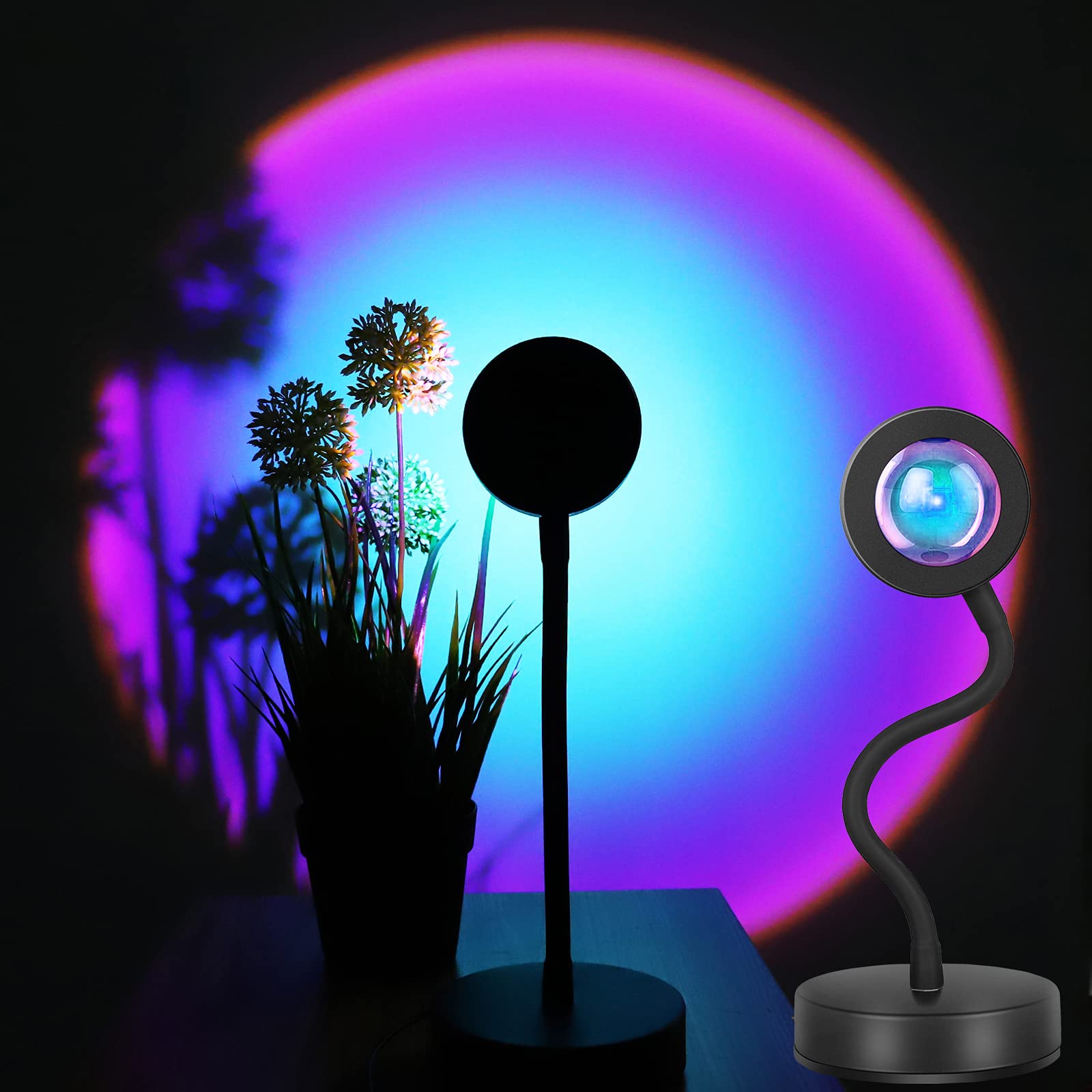 360° Rotating Sunset Projector Lamp with Rainbow LED Lights - Night Light for Bedroom, Photography Lighting & Romantic Home Decor