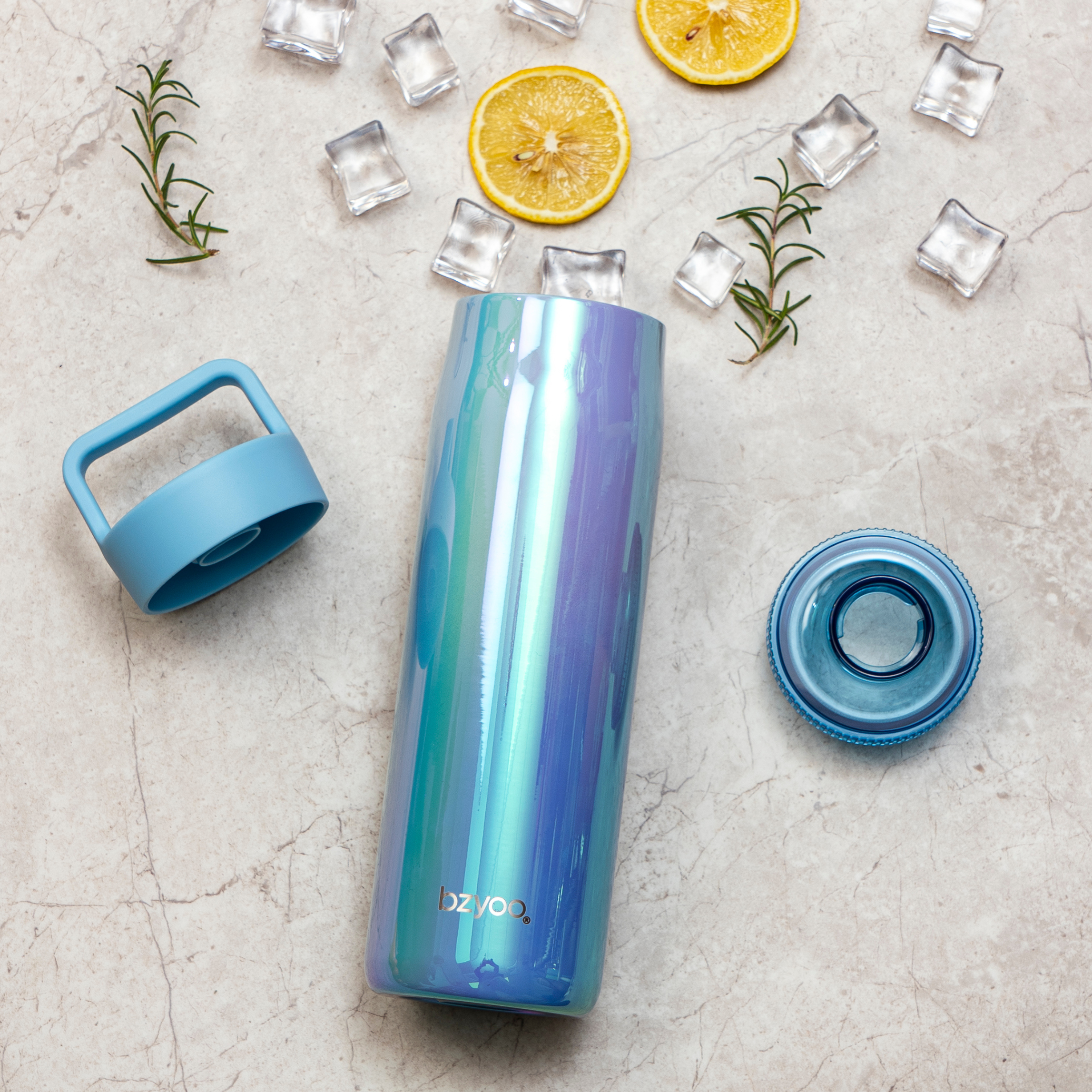 24oz Insulated Stainless Steel Water Bottle with Leakproof Clear Chug Lid - Aurora Iridescent Blue - Perfect for Gym, Hiking & Outdoor Activities