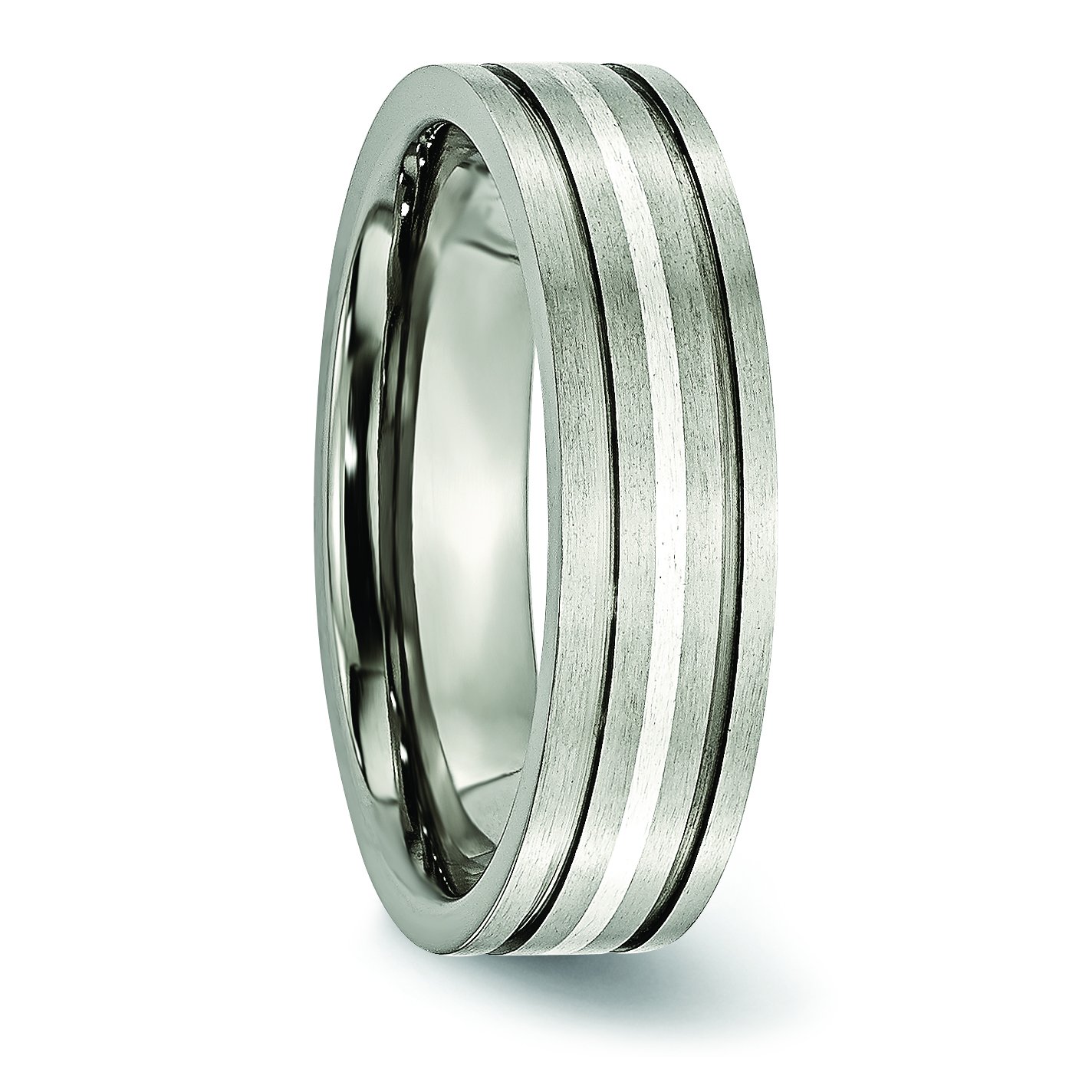 Men's Titanium Wedding Band Ring - 6mm Brushed Finish with Sterling Silver Inlay & Grooved Design | Durable & Comfortable for Daily Wear, Anniversary Gifts & Special Occasions