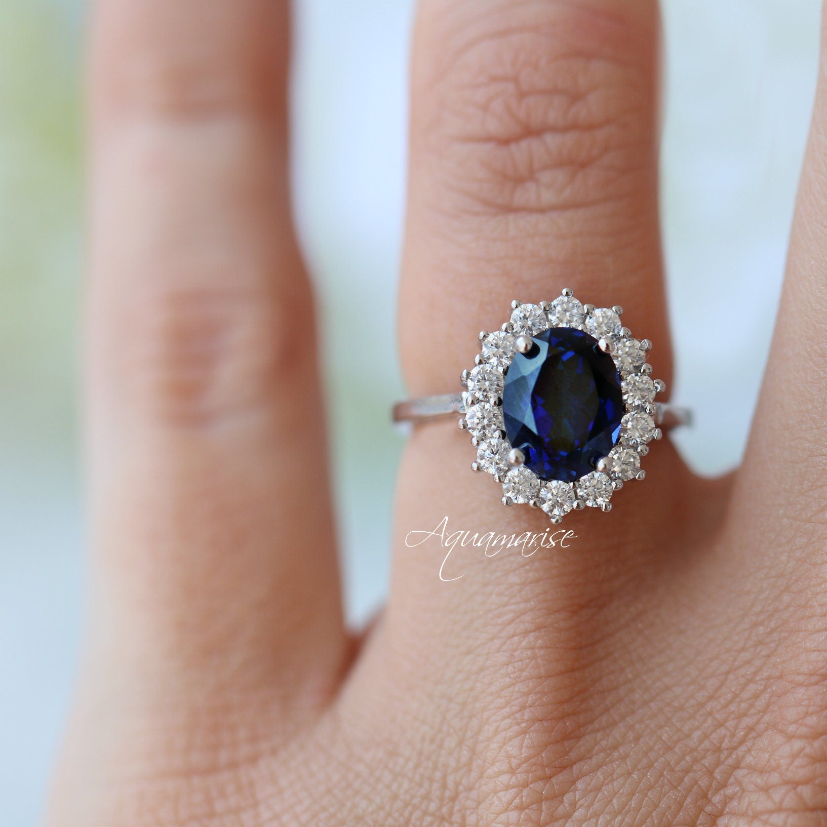 Diana Sapphire Ring Sterling Silver - Elegant Blue Gemstone Jewelry for Women, Perfect for Engagement, Wedding, Anniversary & Special Occasions