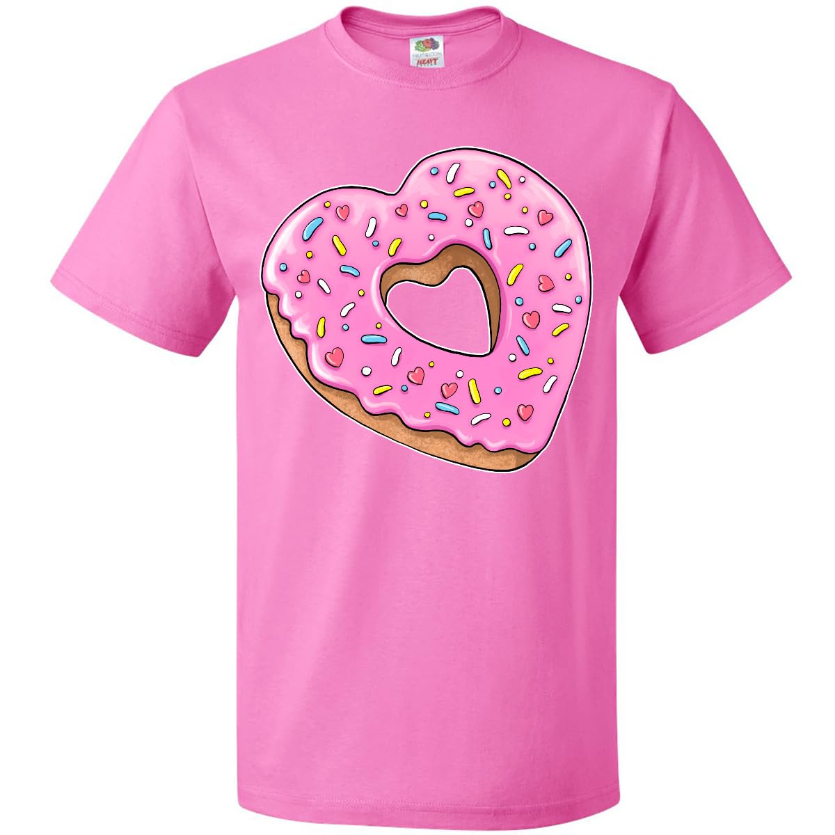 Inktastic Heart Shaped Donut with Pink Icing and Sprinkles Graphic T-Shirt for Women - Funny Food Lover Tee for Casual Wear, Donut Enthusiast Gift