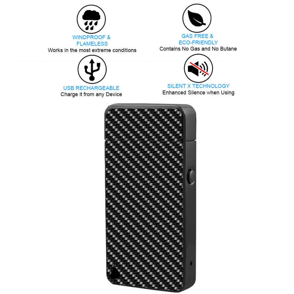 Flame X USB Rechargeable Windproof Arc Lighter - Carbon Fiber for Camping & Outdoor