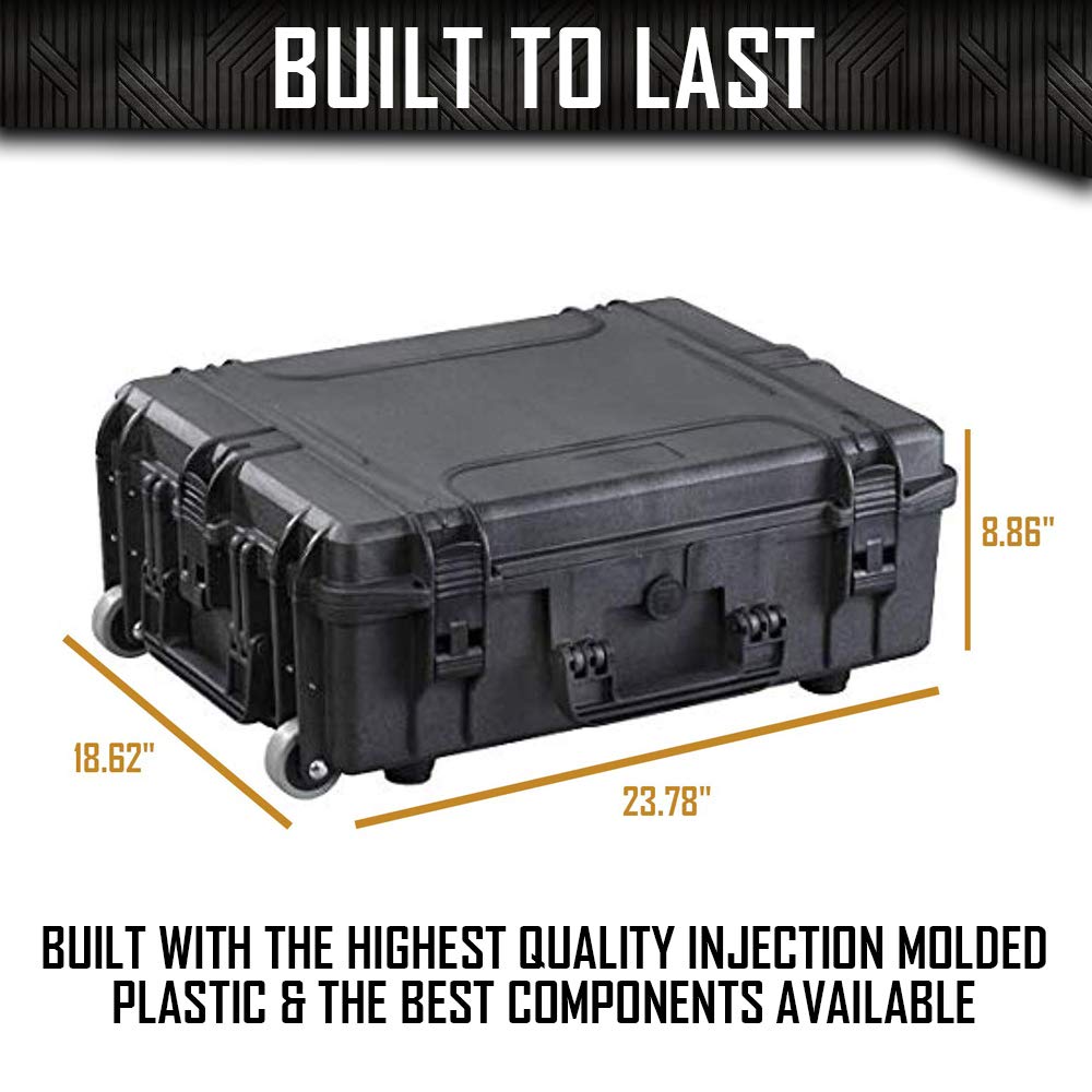 DORO 10 Pistol 20 Magazine Wheeled Hard Case with Custom Foam Insert - Waterproof Heavy Duty Tactical Gun Case for Firearms & Ammo Storage (21 x 15.87 x 7.25 Inch, Black) - Perfect for Range Transport, Air Travel & Secure Home Storage