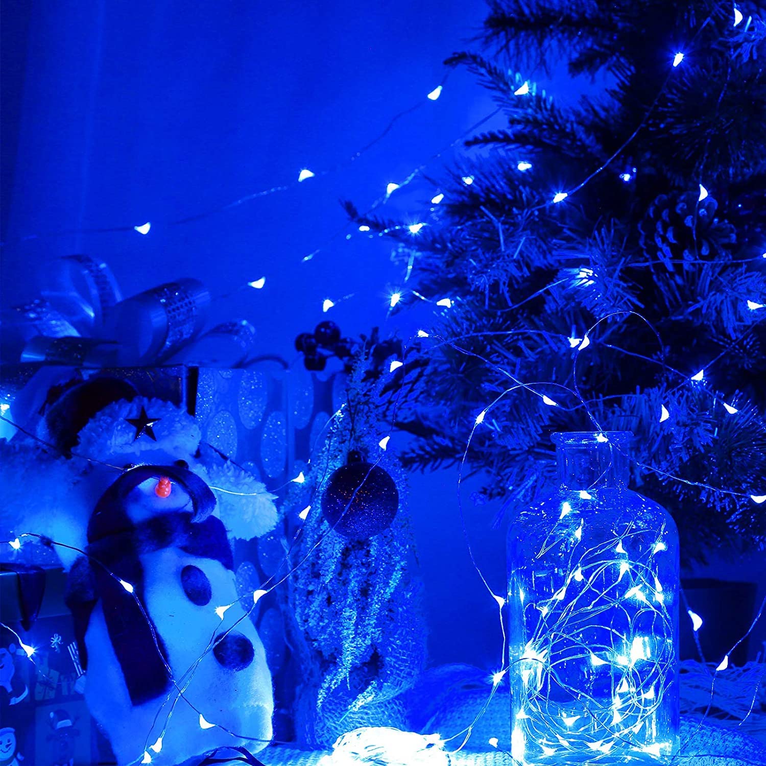 Sanniu 4 Pack Battery Operated LED Fairy Lights - 16ft Blue Starry Copper Wire String Lights for Christmas Decorations, Wedding Party, Bedroom, Patio & Indoor Home Decor | Waterproof & Flexible for DIY Projects, Garden Lighting & Holiday Displays