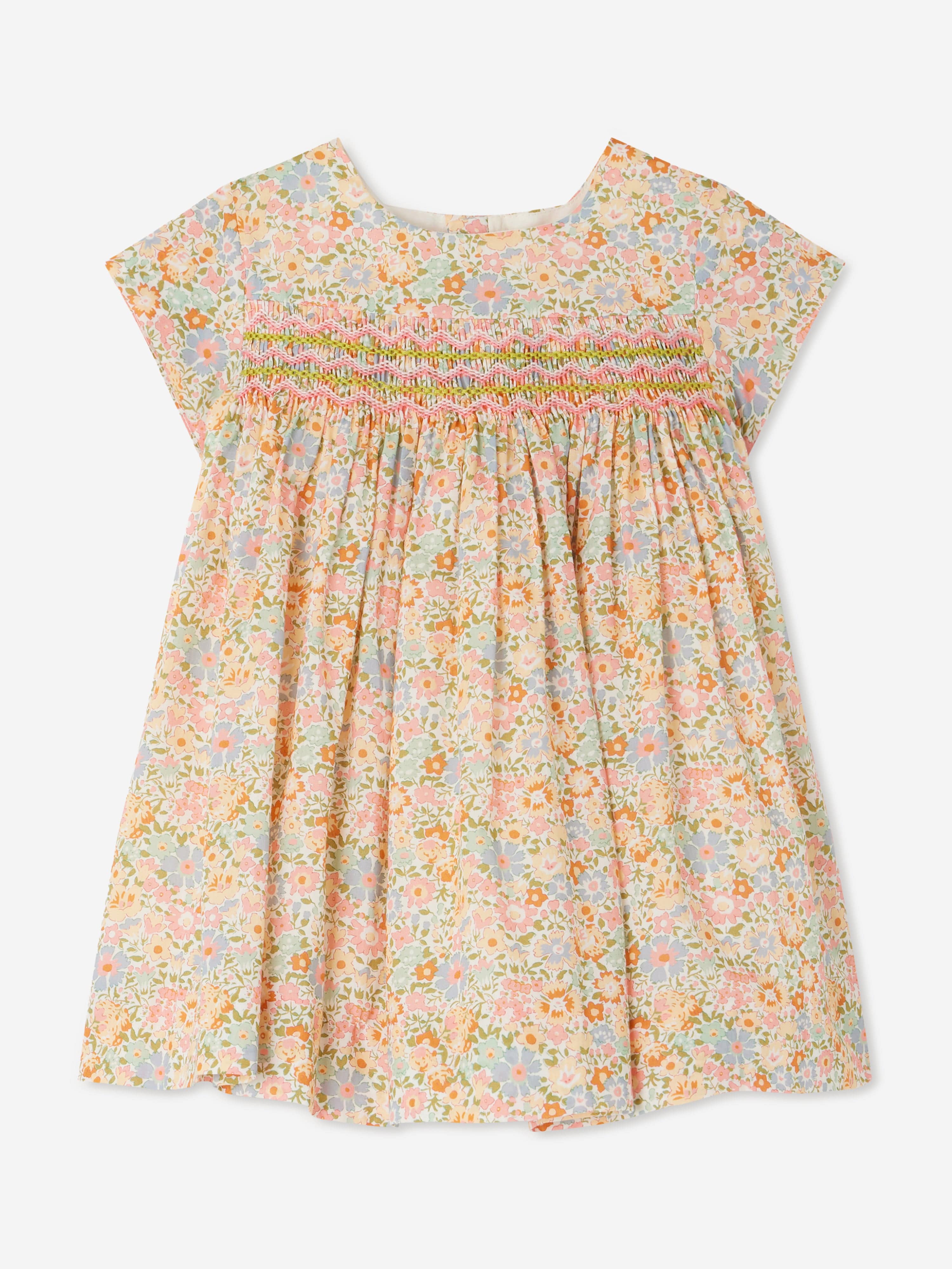 Baby Girls Smocked Maruska Dress in Pink - Elegant Floral Embroidered Party Outfit for Special Occasions & Photoshoots