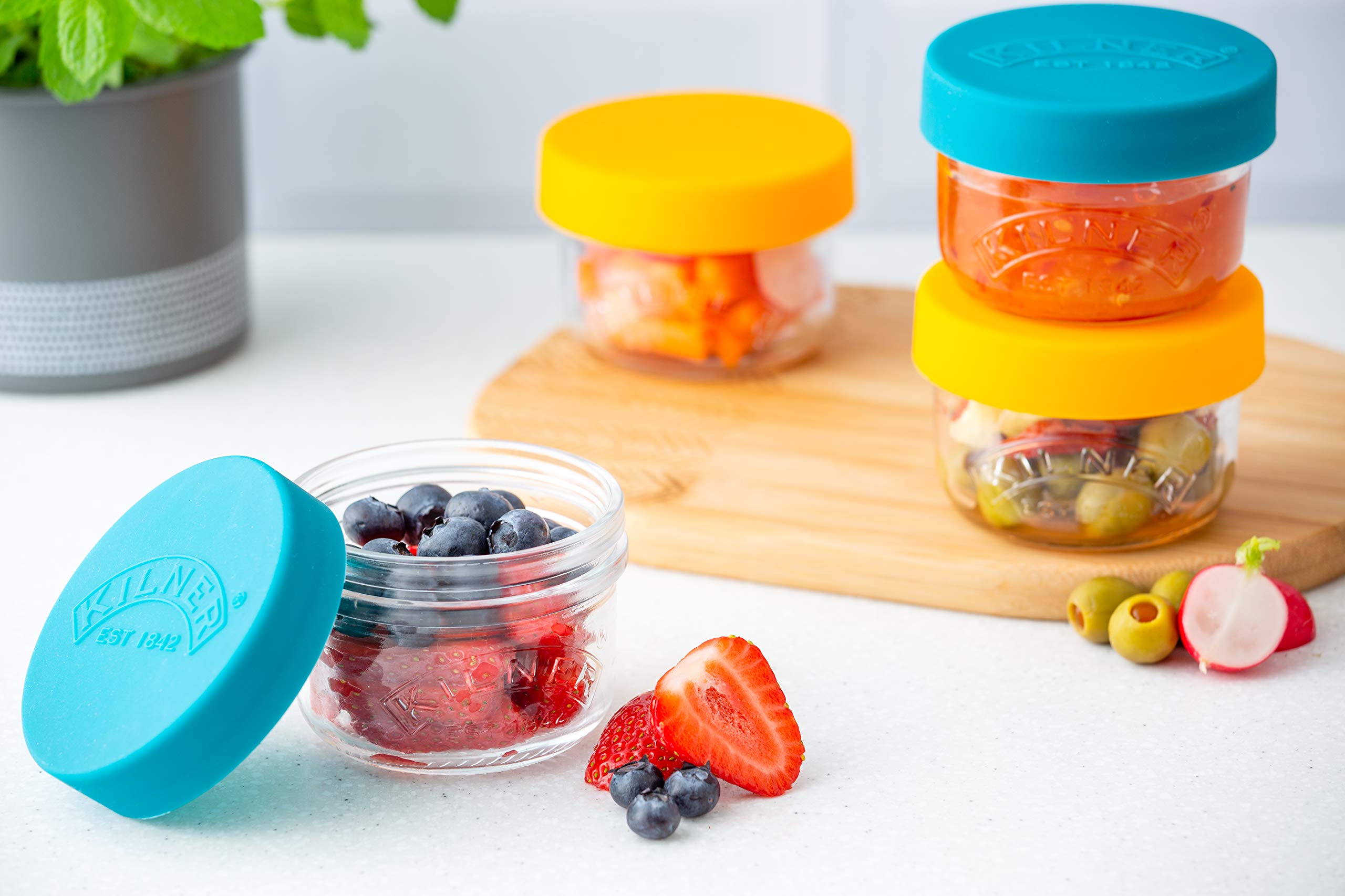 Kilner 2-Pack Glass Storage Jars with Leak-Proof Silicone Lids - 0.125L (4.2oz) Each - Airtight Food Containers for Seeds, Nuts, Dried Fruits, Veggies & Snacks - Perfect for Kitchen Pantry Organization & Meal Prep Storage