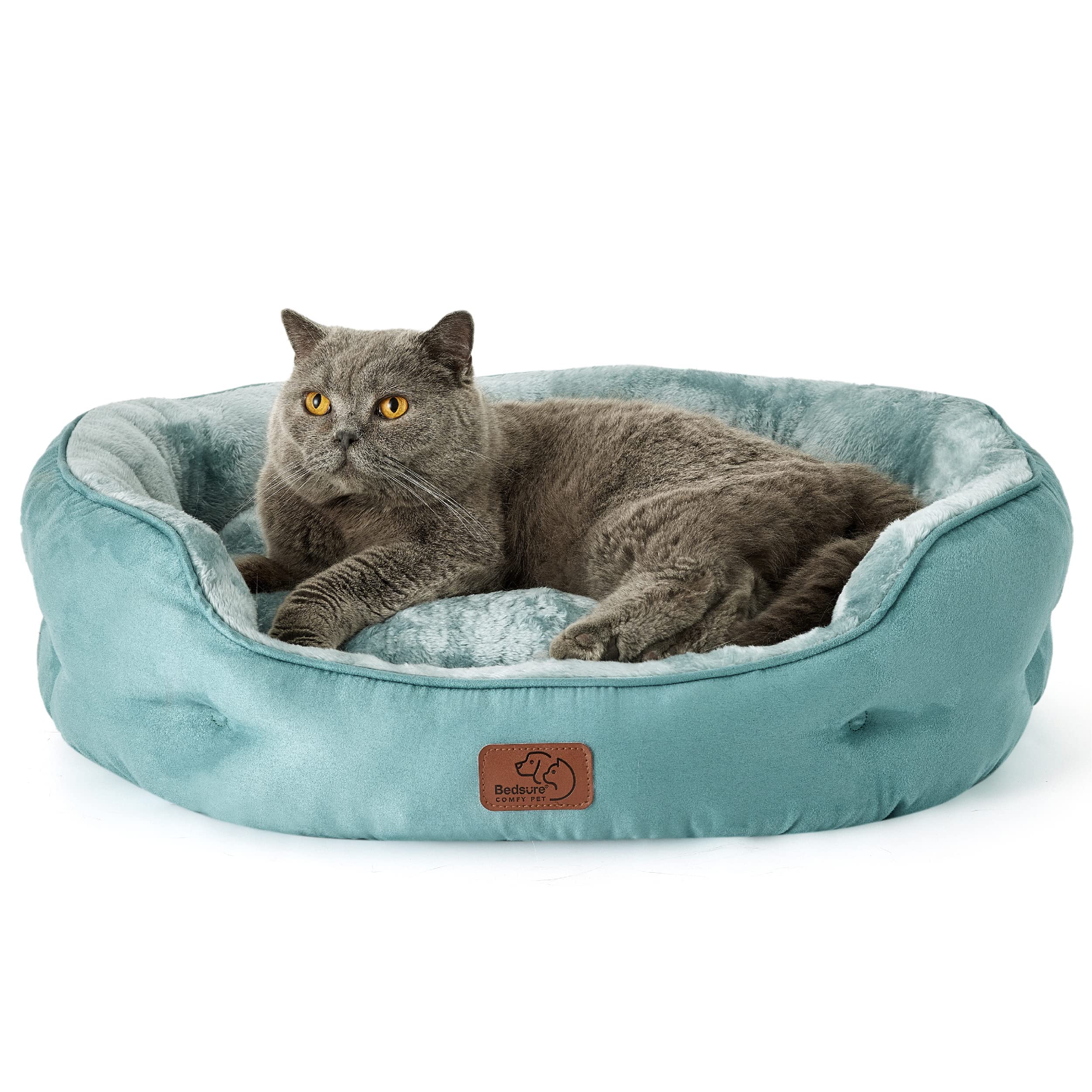 Bedsure Washable Round Pet Bed for Small Dogs & Indoor Cats - Non-Slip Bottom, 25 Inch Washed Blue - Cozy Sleeping Spot for Puppies & Kittens in Living Room or Bedroom