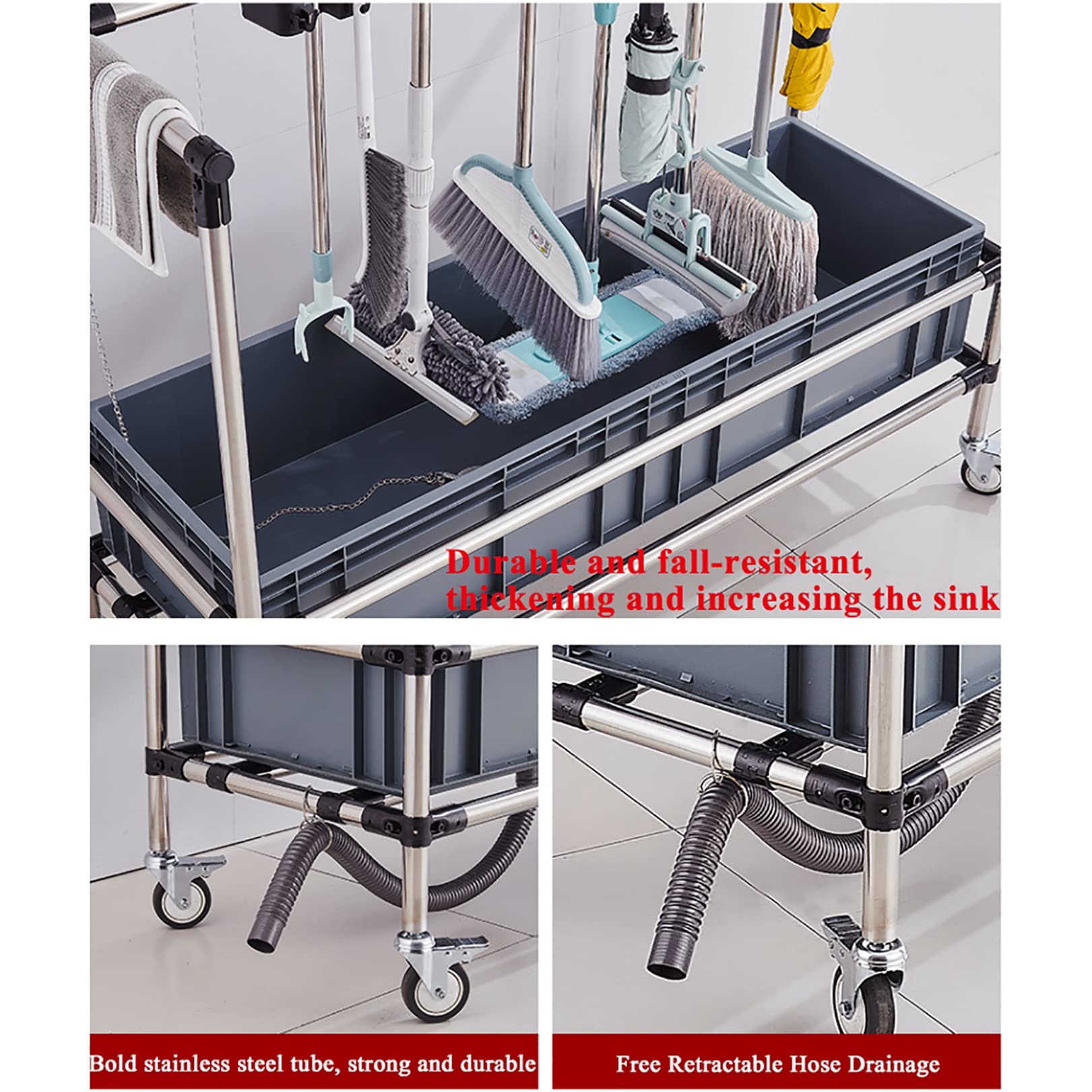 **Commercial Mop Rack Holder - Heavy Duty Cleaning Tool Tower for Wet Mops, Brooms & Umbrellas - Adjustable & Mobile Storage Organizer for Garage, School, Hospital, Factory, Hotel, Restaurant & Property Management**    *(Perfect for organizing cleaning tools in high-traffic areas like commercial kitchens, janitor closets, and industrial workspaces.)*