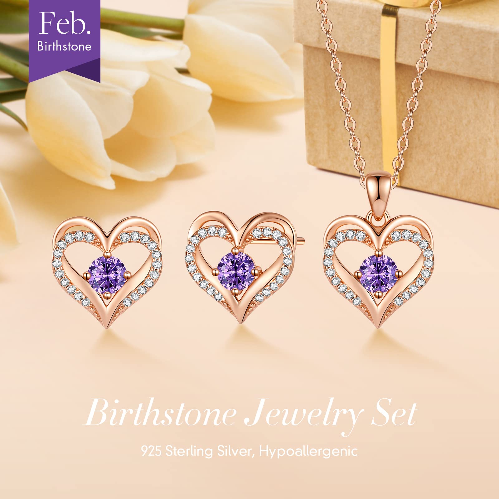 925 Sterling Silver Heart Necklace & Earrings Set for Women - Elegant Jewelry Gift for Anniversary, Birthday, Christmas - Perfect for Date Nights, Parties & Special Occasions
