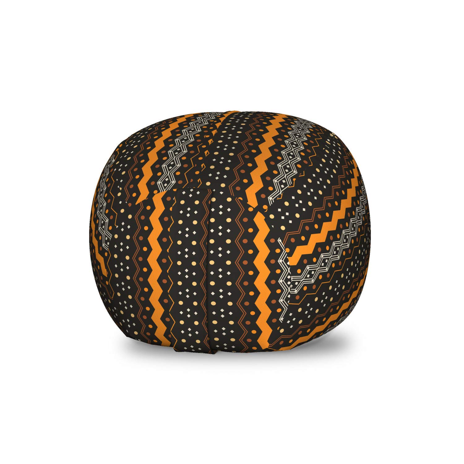 Ambesonne Abstract Toy Storage Bag Chair - Folk Zig Zag Pattern, Washable Stuffed Animal Organizer, Small Size in Marigold & Black | Kids' Room Decor, Playroom Storage, Nursery Organization