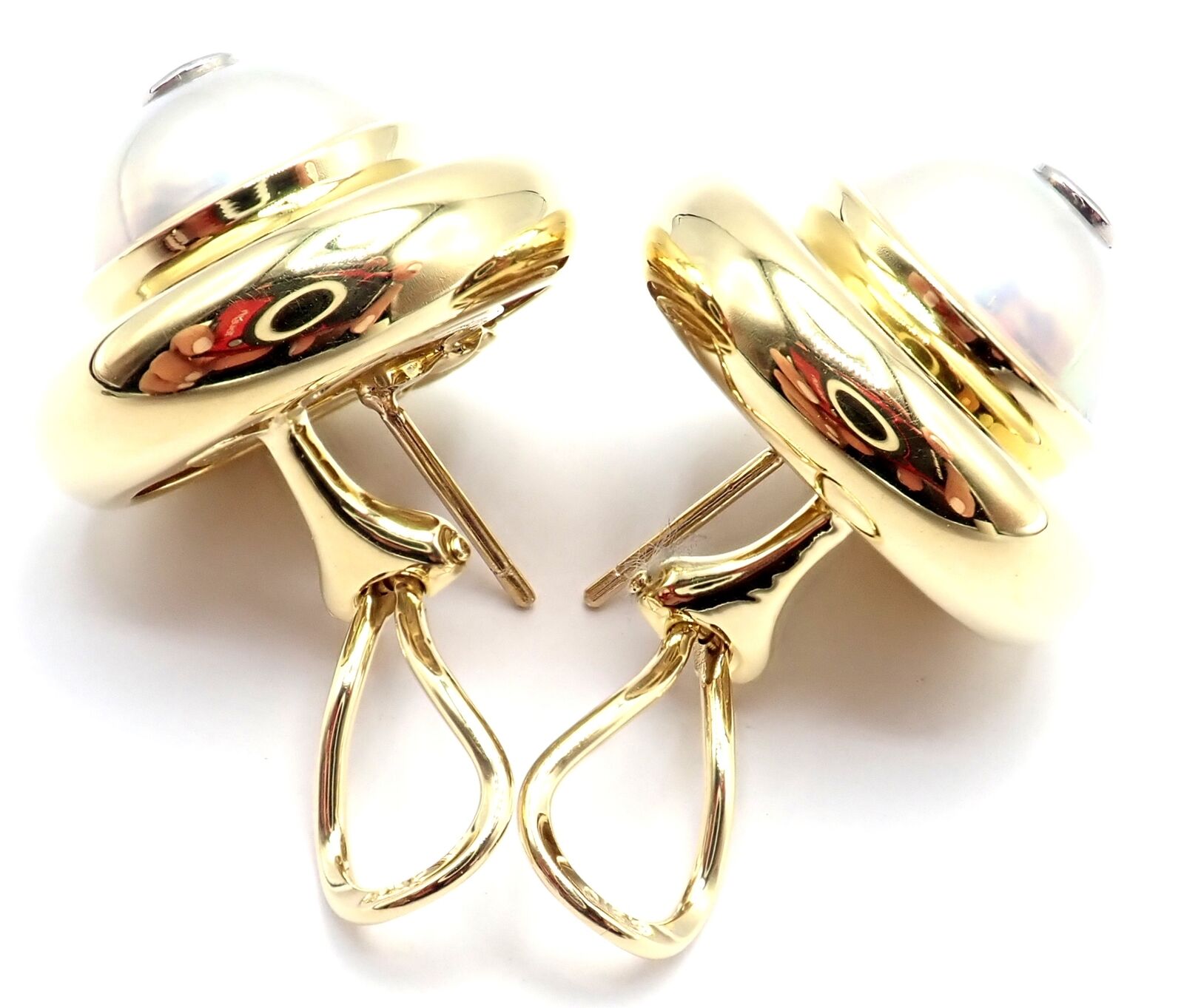Authentic Tiffany & Co Picasso 18k Yellow Gold Diamond Mabe Pearl Earrings - Luxury Jewelry for Women, Perfect for Weddings, Anniversaries & Special Occasions