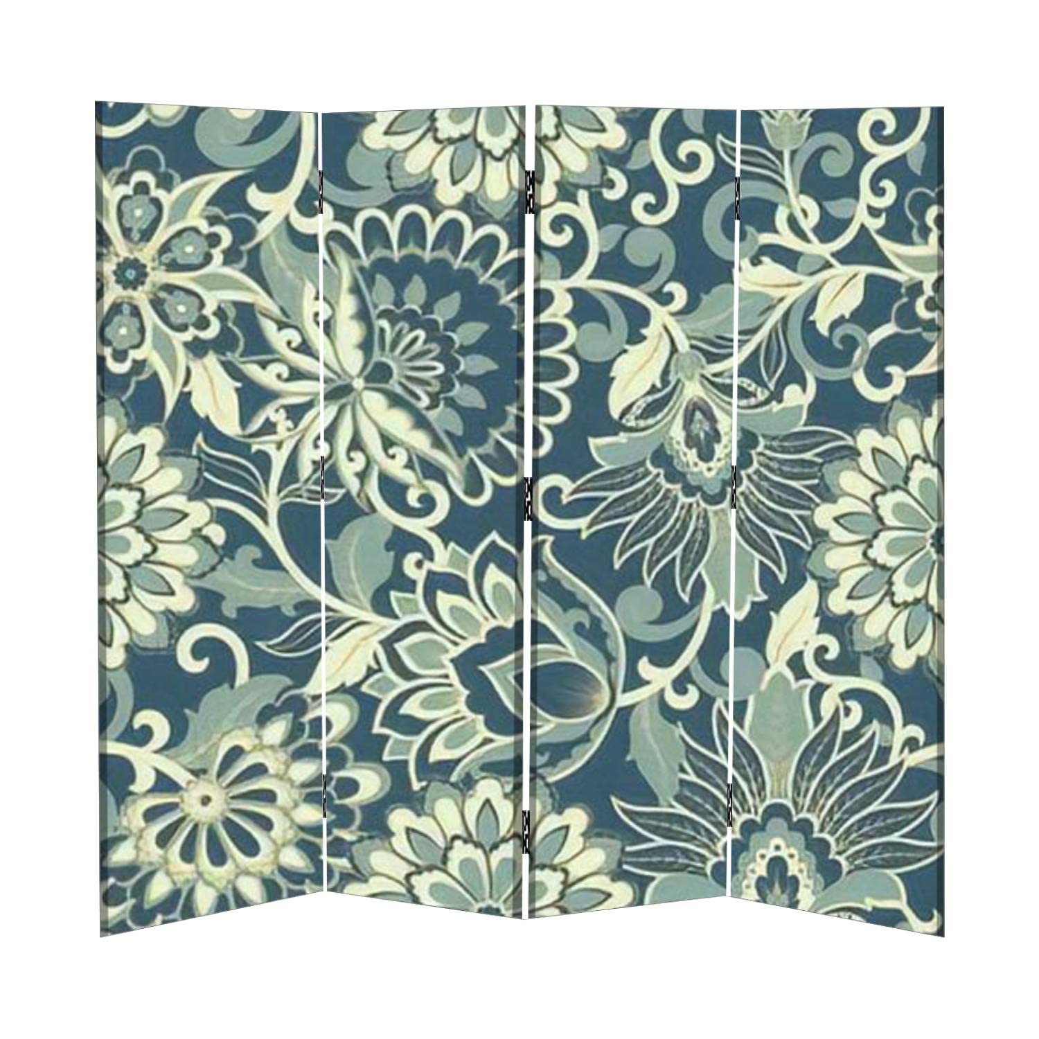 Vintage Floral Canvas Room Divider - 4 Panel Folding Privacy Screen with Elegant Flower & Leaf Design | Perfect for Home Office, Bedroom Partition, and Temporary Wall Space Division