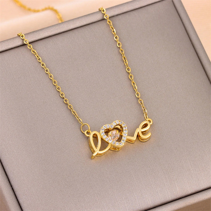 Valentine's Day Gift for Her - Titanium Steel Love Necklace Women's Fashion Jewelry, Elegant Clavicle Chain for Anniversary, Date Night & Romantic Occasions