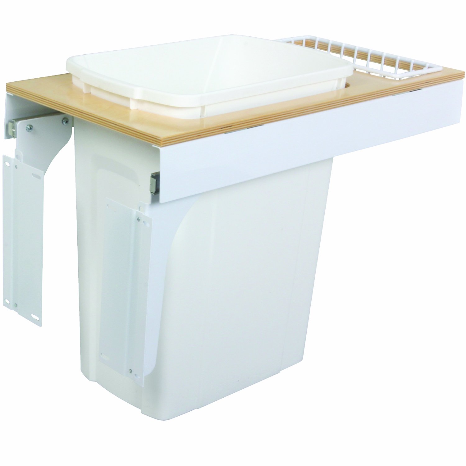 Knape & Vogt KV Soft Close Top Mount Waste Bin - 35 Quart White Kitchen Trash Can with Quiet Closing Lid - 11.5