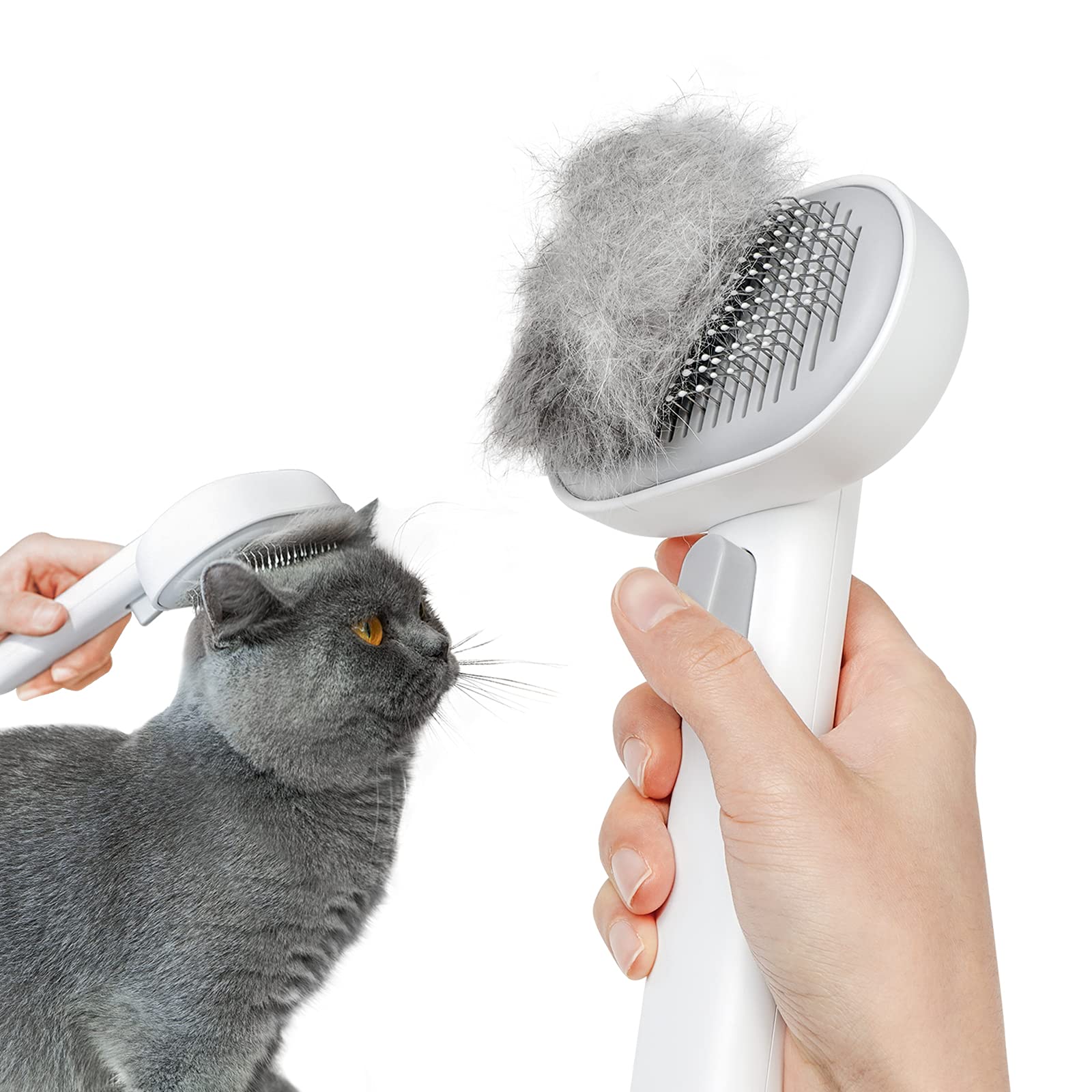 Aumuca Cat Brush for Shedding - Gentle Grooming Brush for Long & Short Haired Cats & Dogs - Deshedding Tool Removes Loose Fur - Perfect for Indoor Pets, Kittens & Small Animals - White (Great for Daily Grooming & Bonding with Your Pet)
