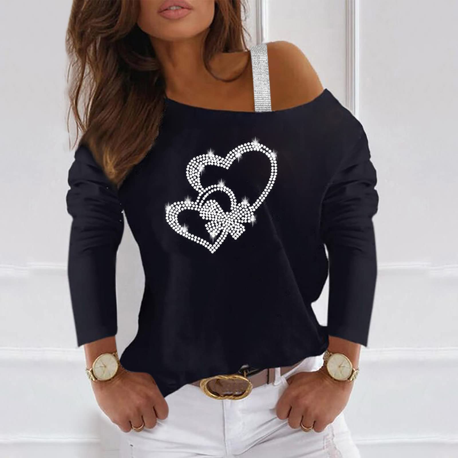 Sparkling Sequin Off-Shoulder Blouse for Women - Trendy Long Sleeve Tunic Top with Diamond Details | Perfect for Party Wear, Night Out, and Special Occasions