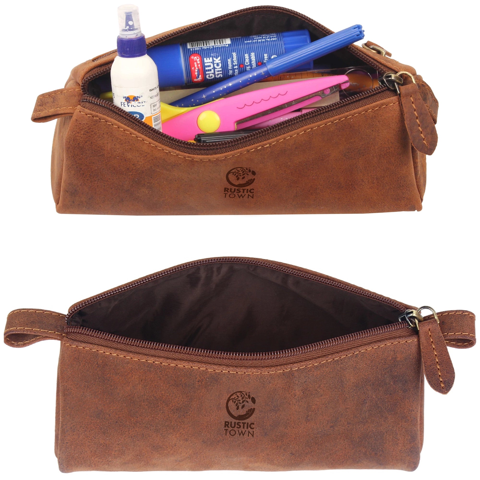 Premium Tom Leather Pencil Case - Zippered Pen Pouch for School & Office (Brown) - Perfect for Students, Professionals & Artists