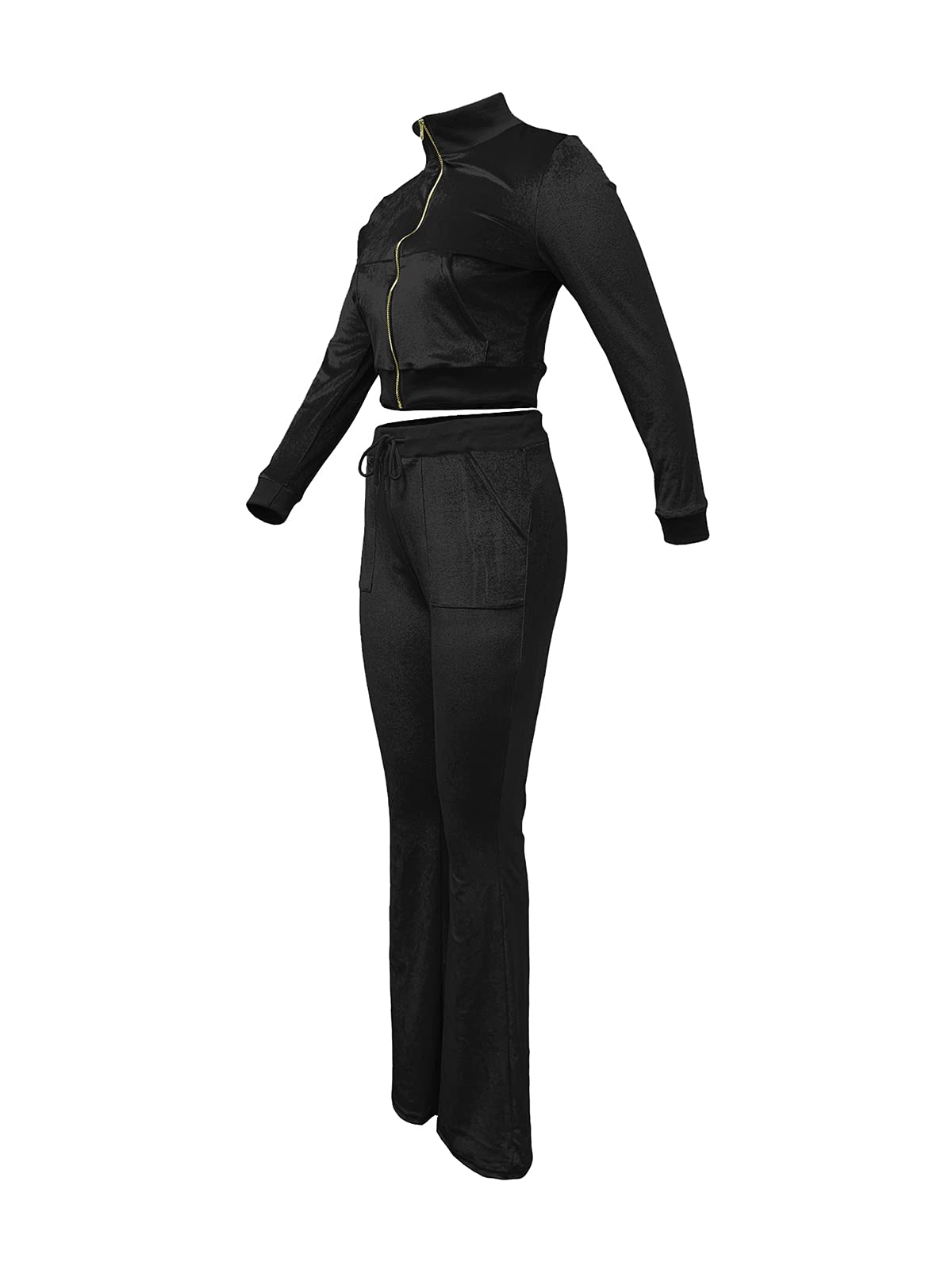 JURIS Women's 2-Piece Velour Tracksuit Set - Long Sleeve Zip Crop Top & Flare Pants | Lounge Wear, Casual Outfit, Athleisure Fashion for Women | Perfect for Yoga, Gym, Travel & Streetwear