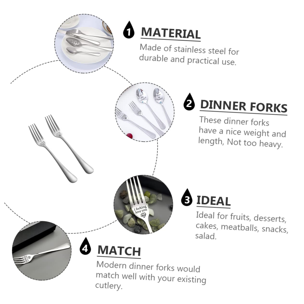 2 Pcs Romantic Engraved Stainless Steel Dessert Forks for Couples - Sweet Cross Design Reusable Tableware for Tea, Dinner & Special Occasions - Perfect for Anniversaries, Valentine's Day & Romantic Date Nights
