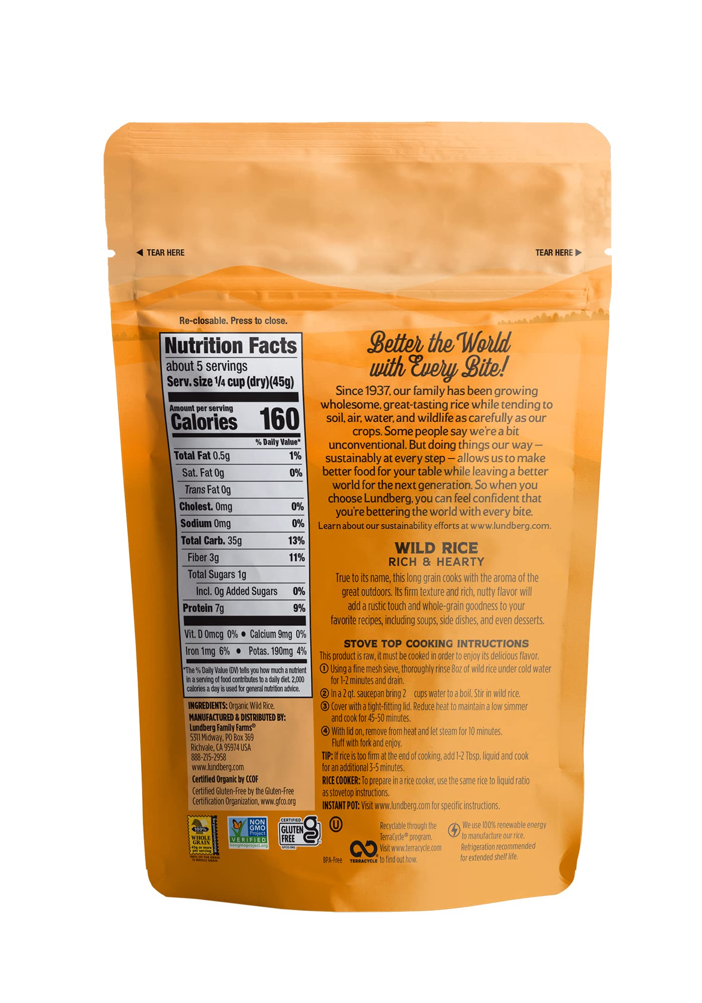 Organic Wild Rice by Lundberg - Whole Grain, Gluten Free, Non-GMO, 8oz Pack | Perfect for Healthy Meals, Soups & Stuffing Recipes