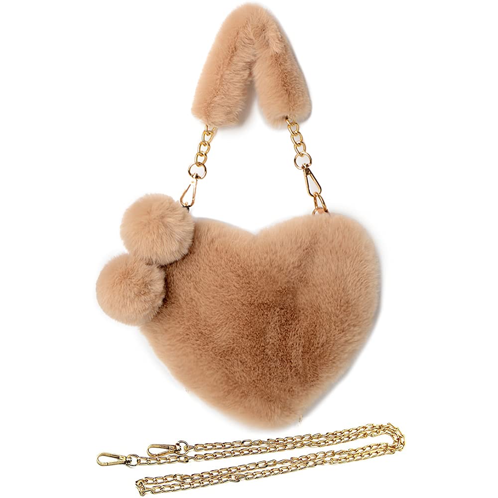 Rejolly Heart Shaped Fluffy Faux Fur Handbag for Women & Girls - Soft Small Shoulder Bag Clutch Purse - Perfect for Parties, Date Nights & Casual Outings