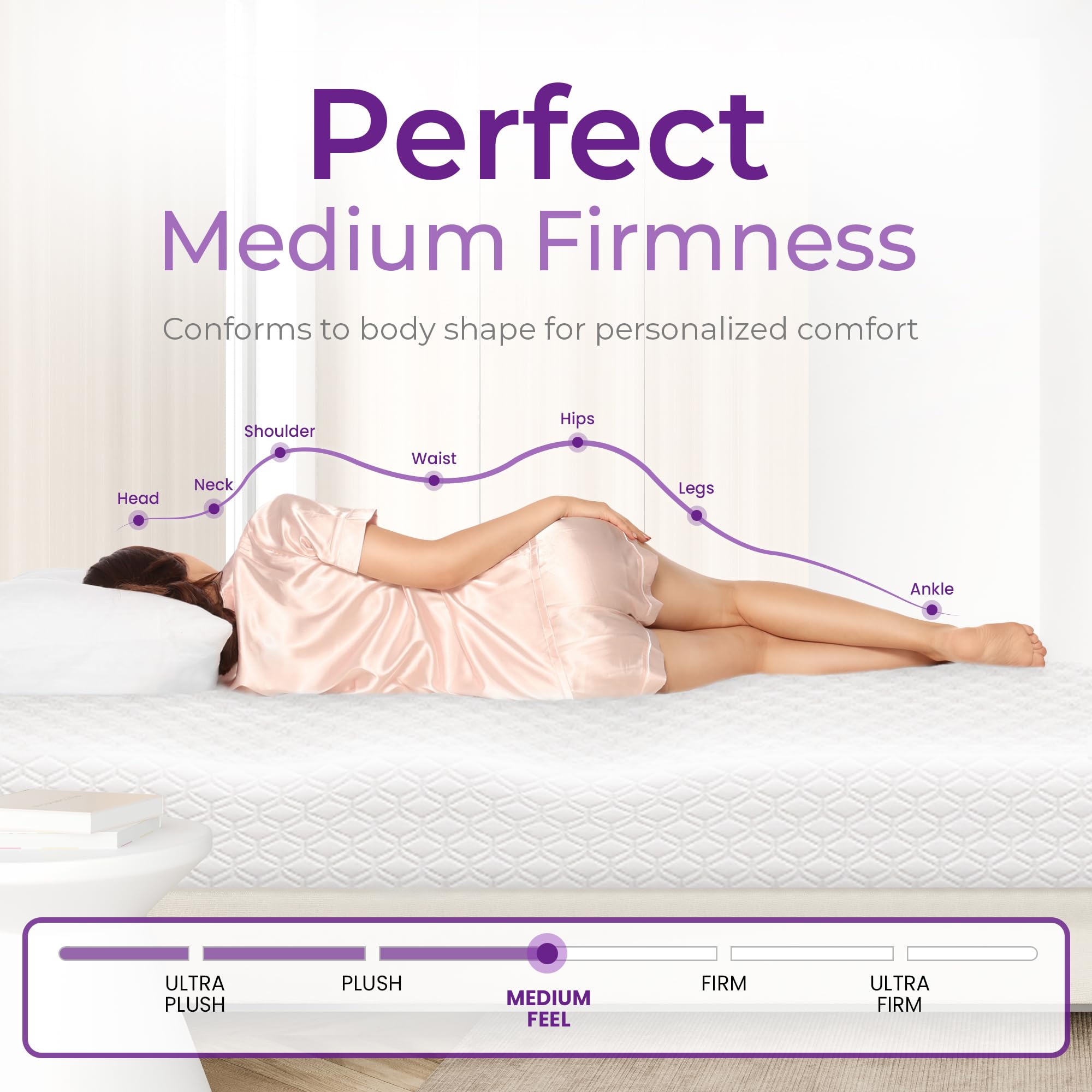 6 Inch Queen Cooling Memory Foam Mattress - Medium Firm, CertiPUR-US Certified, Pressure Relieving & Temperature Regulating - Fiberglass Free Mattress-in-a-Box for Back Pain Relief & Cool Sleep - Perfect for Hot Sleepers & Side Sleepers (Queen, 6 Inch)