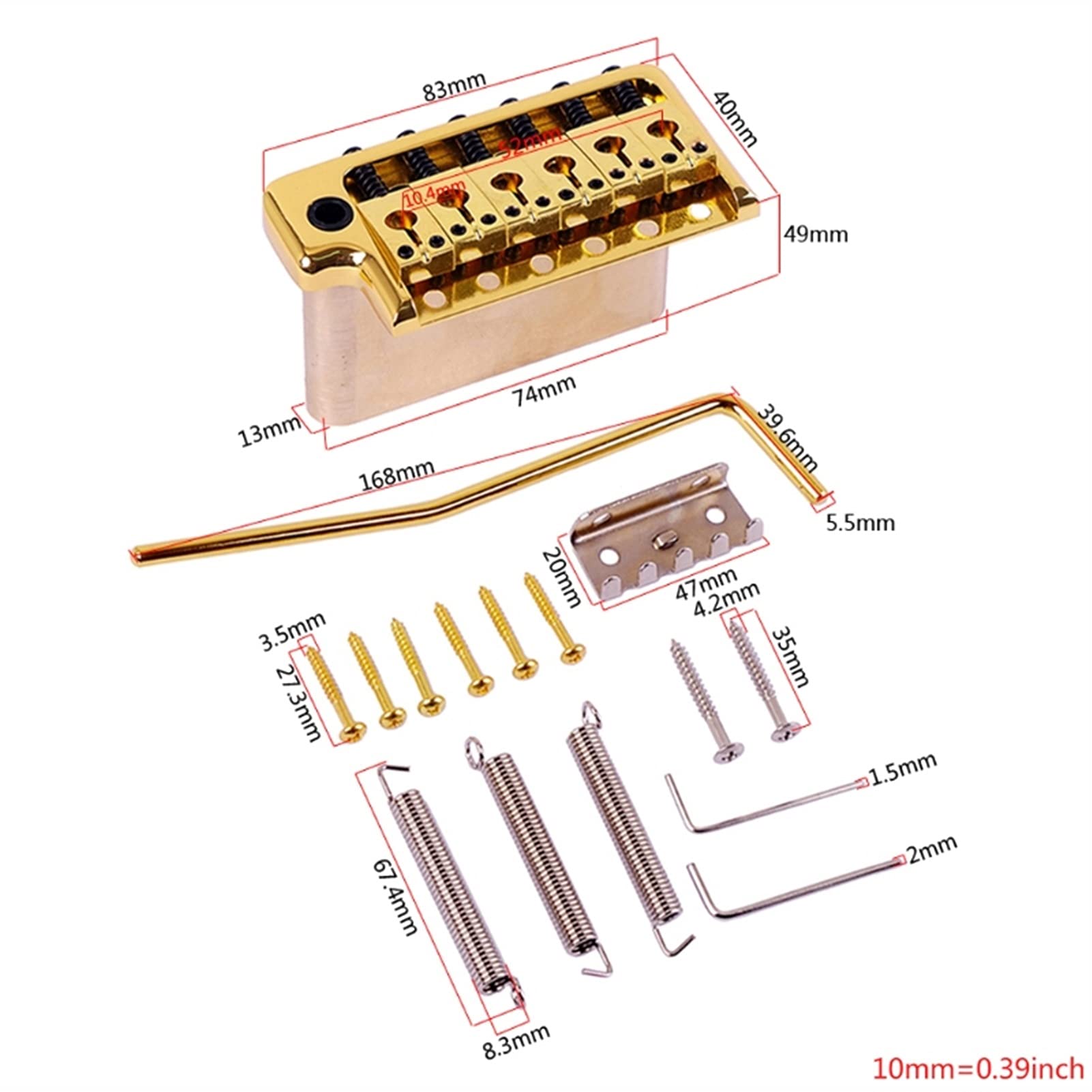 6-String Electric Guitar Bridge - Gold Metal Saddle & Single Tremolo System with Wrench Screws for Stratocaster Replacement | Perfect for Guitar Upgrades & DIY Repairs
