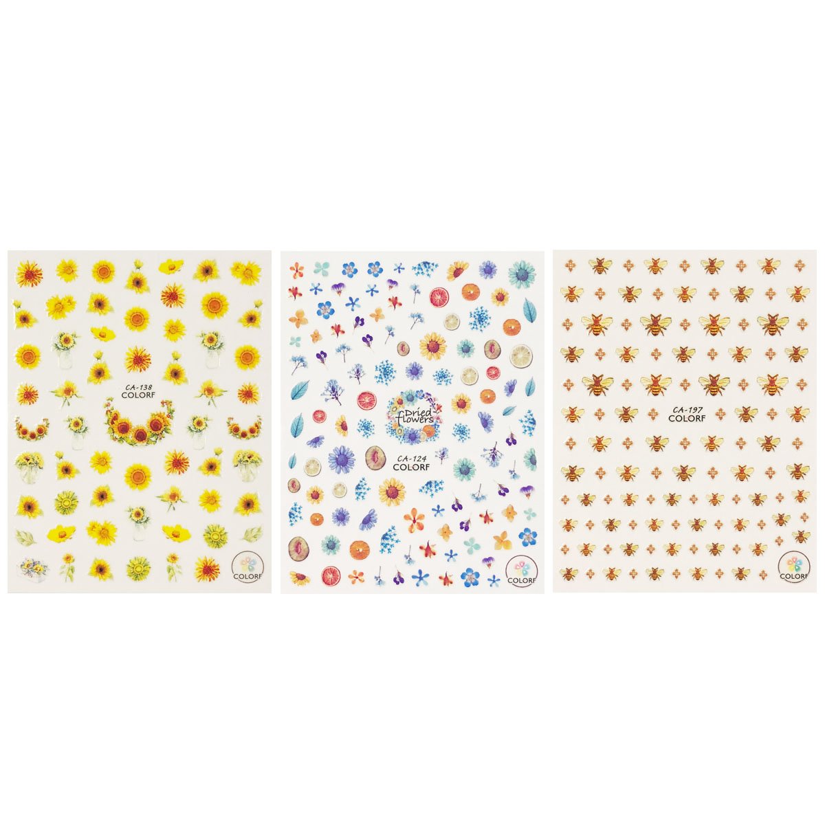ALLYDREW 3 Sheets Vibrant Bee & Sunflower Nail Art Stickers - Cute Summer Nail Designs for Manicure, DIY Home Salon & Party Nail Decorations