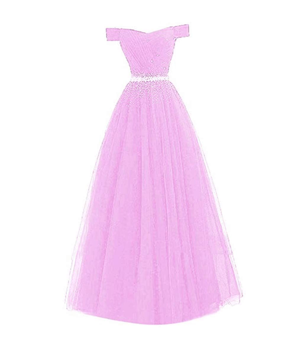 Emanni Women's Off Shoulder Long Prom Dress - A-Line Tulle Evening Gown for Homecoming, Wedding, Party & Formal Events | Elegant Ball Gown with Flowy Skirt