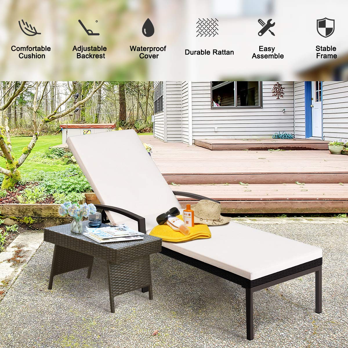 Casart 2-Piece Chaise Lounge Set with Comfort Cushions - Adjustable Rattan Wicker Sunbathing Chairs for Patio, Poolside, Beach & Outdoor Relaxation - Perfect for Sunbathing, Lounging by the Pool or Beach Vacation