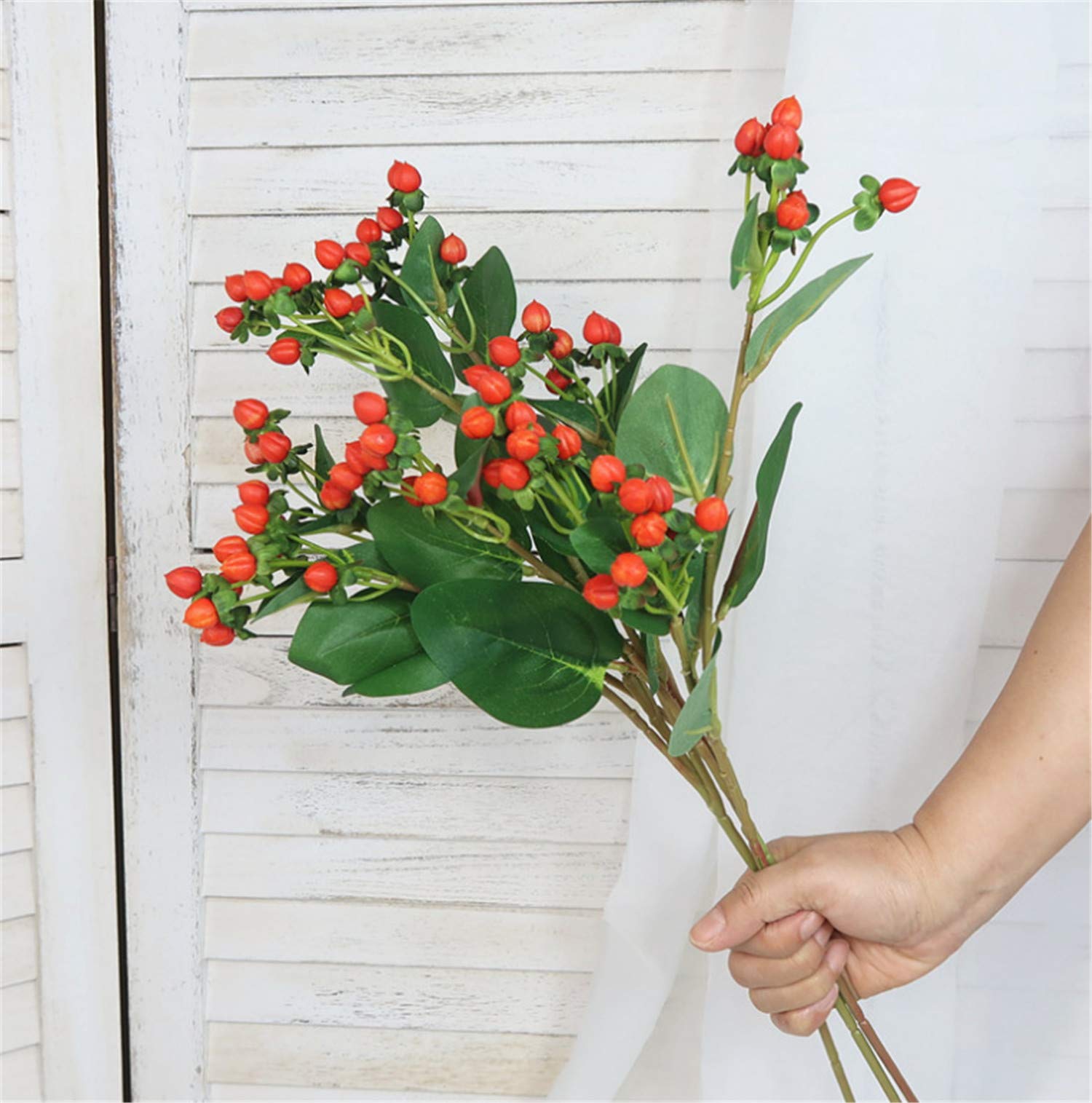 3Pcs Artificial Hypericum Berry Stems - Realistic Fake Red Berries for Wedding Bouquets, Home Decor, Centerpieces, and DIY Crafts - Perfect for Christmas, Fall, and Seasonal Arrangements