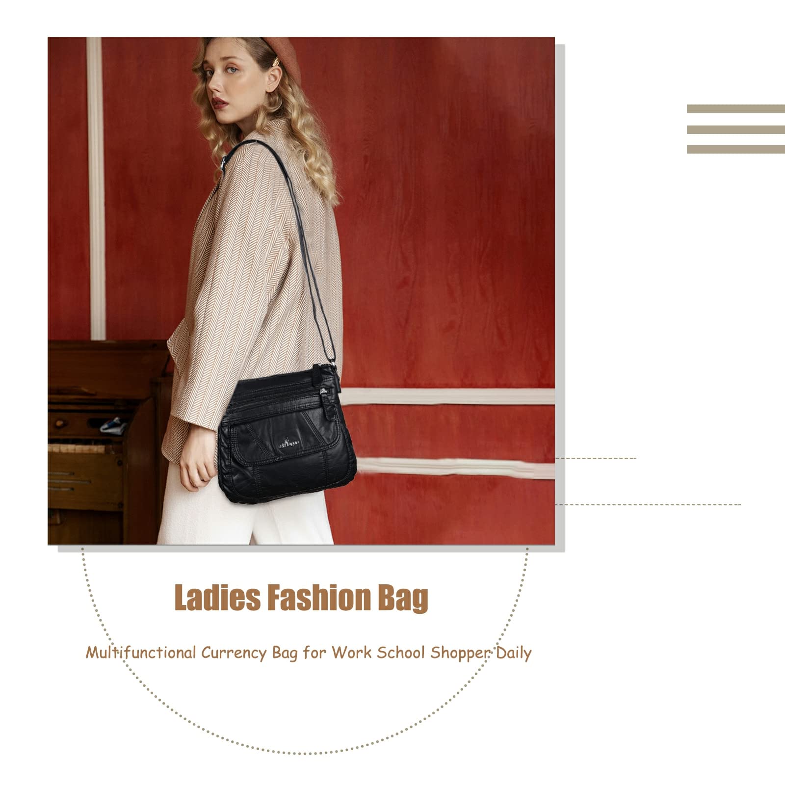 Angel Kiss Women's Crossbody Bag PU Leather Shoulder Purse with Adjustable Strap - Fashionable Handbag for Daily Use, Travel & Shopping