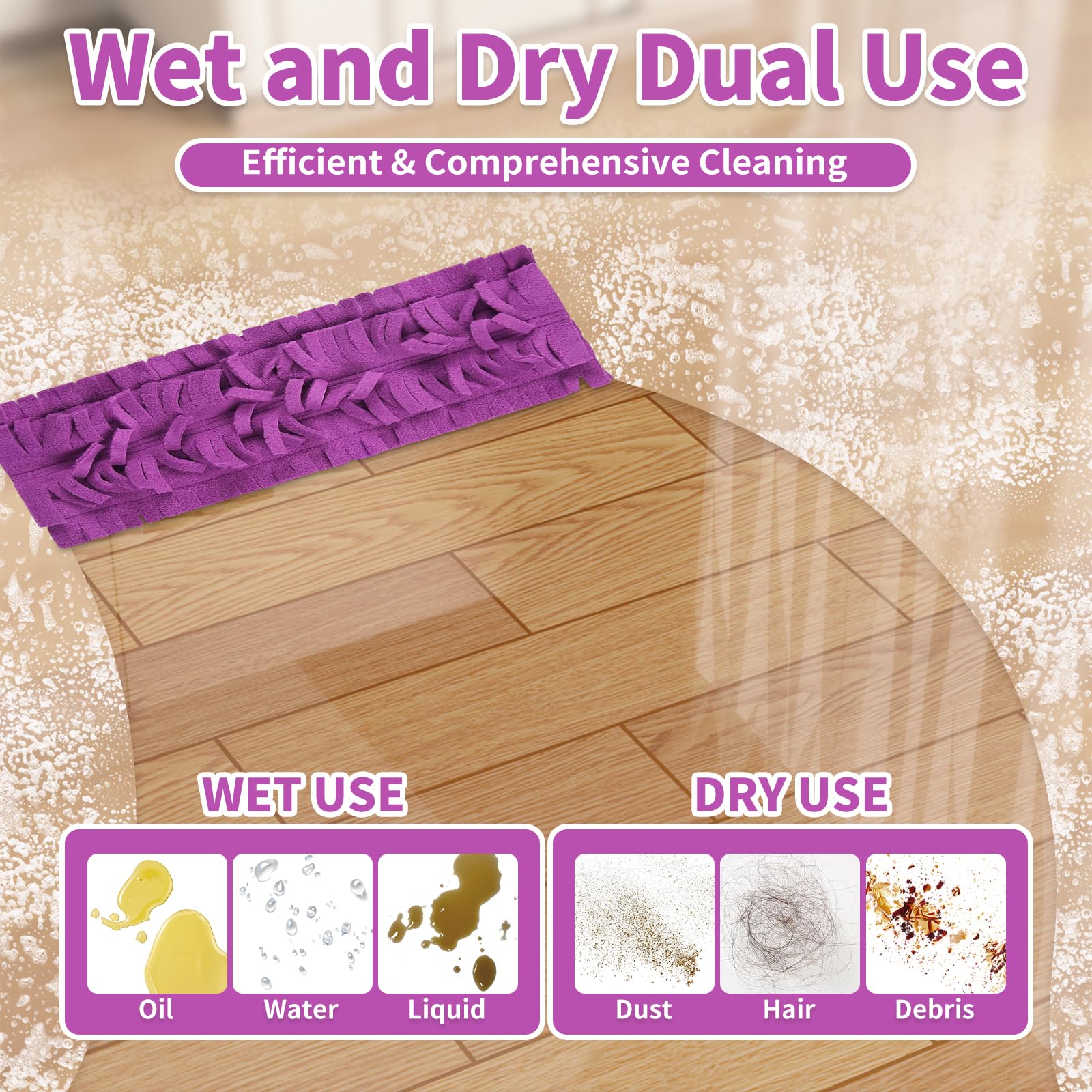 LOVECO 8 Pack Washable & Reusable Mop Refill Pads Compatible with Swiffer PowerMop - Multi-Surface Cleaning for Hardwood Floors, Tile & Laminate - Purple Replacement Mop Pads for Easy Home Cleaning