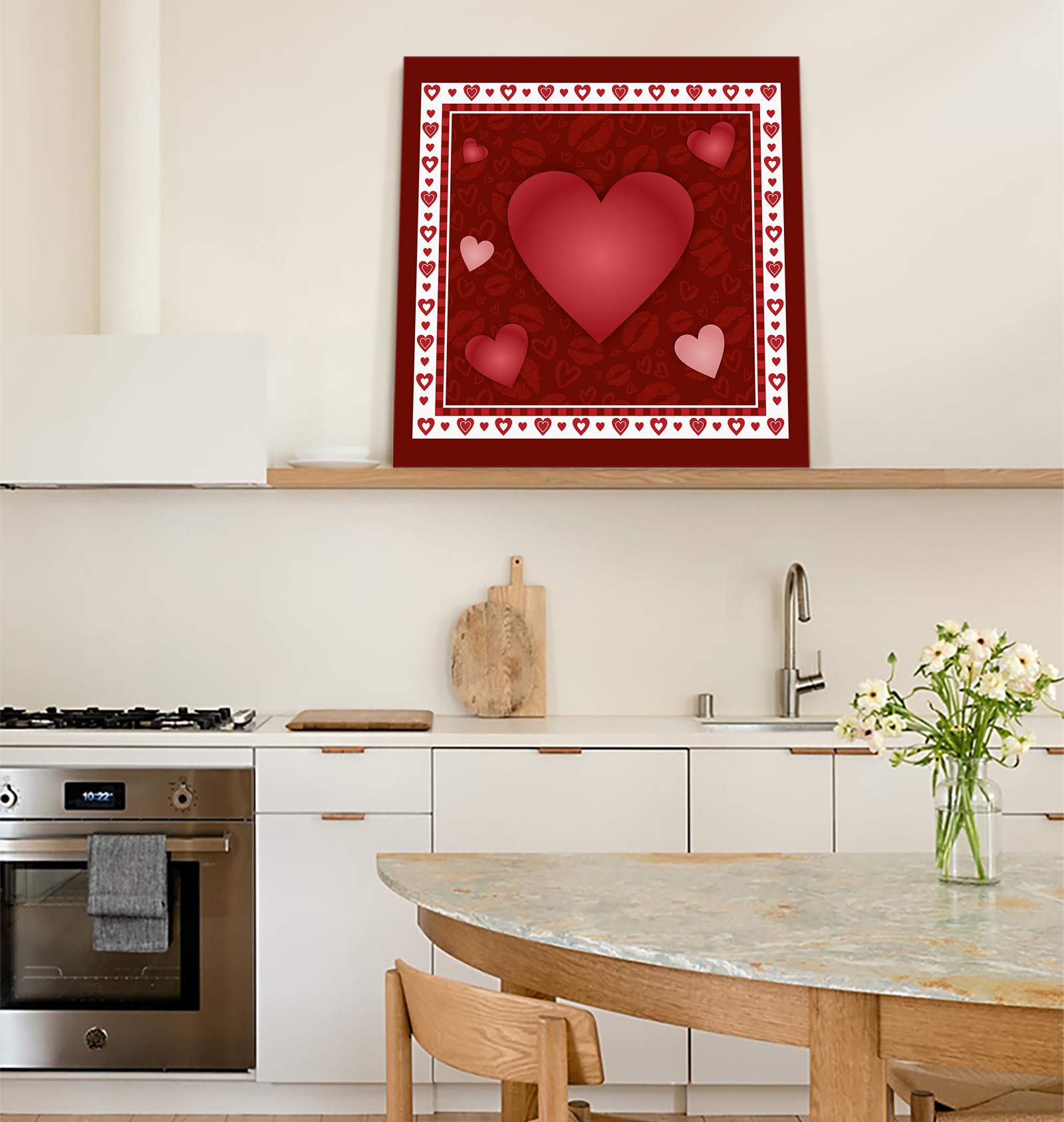 Savannan Valentine's Day Heart Lip Print Canvas Wall Art - 28x28 Inch Burgundy Framed Oil Painting with White Border - Romantic Home Decor for Living Room, Bedroom & Office - Perfect Gift for Couples & Anniversary