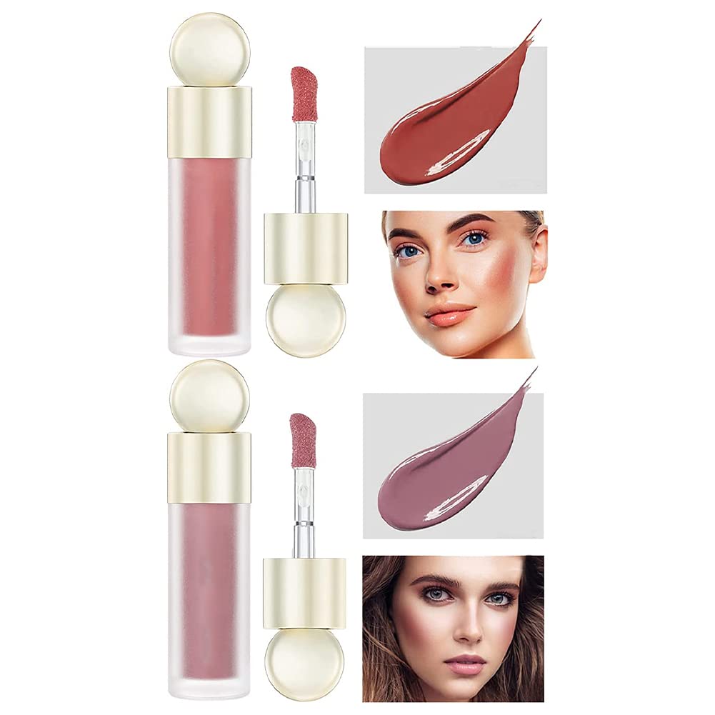 2Pcs Matte Liquid Blush with Sponge Applicator - Waterproof, Lightweight, Natural Skin Tone Blush Makeup (Shades 03 & 04) for Daily Wear & Special Occasions