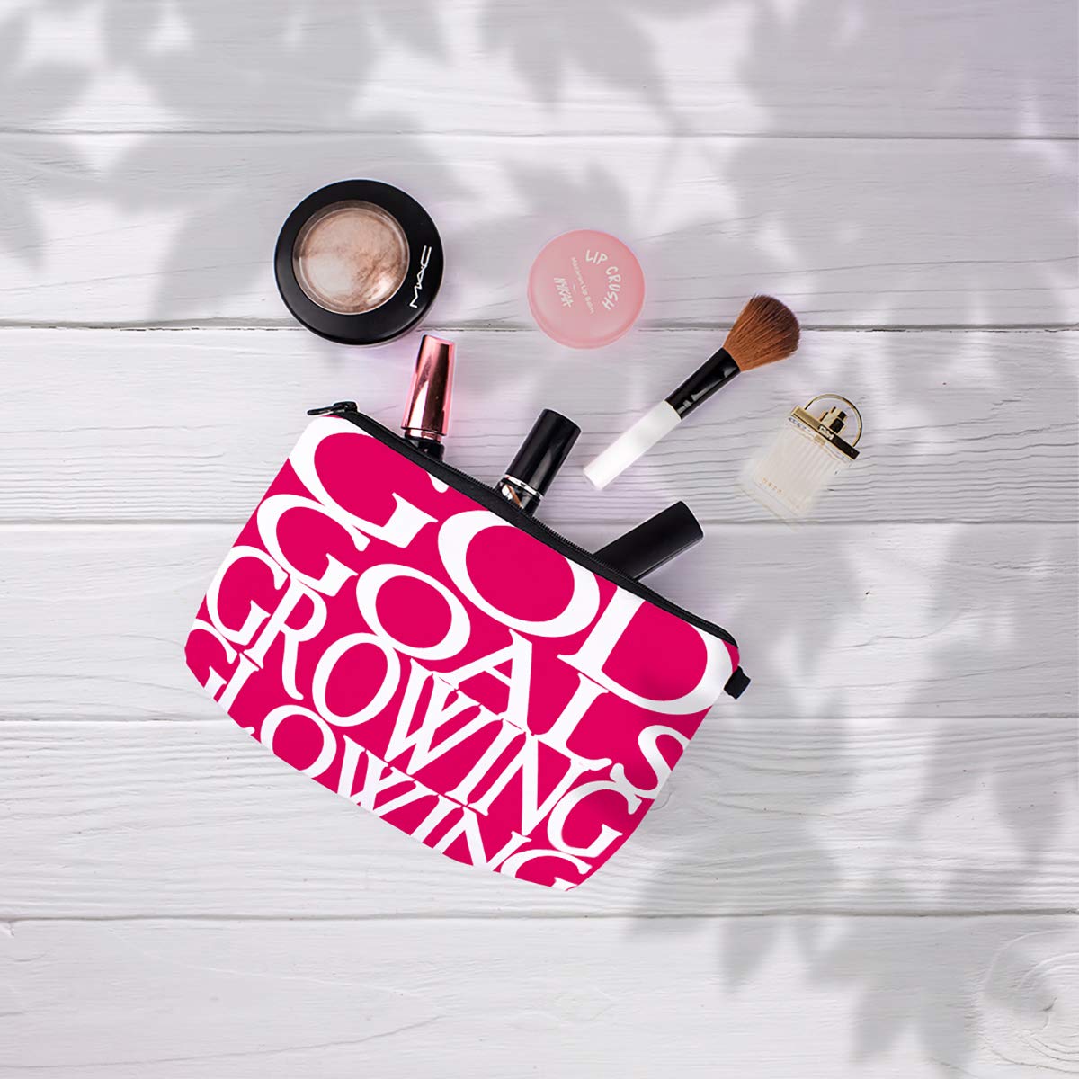 Crazyify Goal and Grow Bright Pink Cosmetic Pouch - Women's Canvas Makeup Bag with Zipper, Travel Toiletry Organizer for Cosmetics Storage | Perfect for Travel, Gym, and Everyday Use