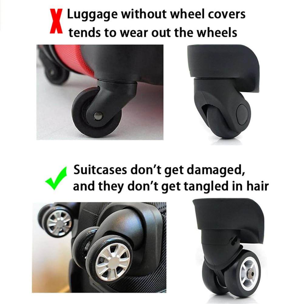 Premium 8Pcs Luggage Wheel Protectors - Shockproof & Silent Travel Luggage Covers for Carry-On Bags (Black) - Perfect for Airplane, Train & Bus Travel Accessories