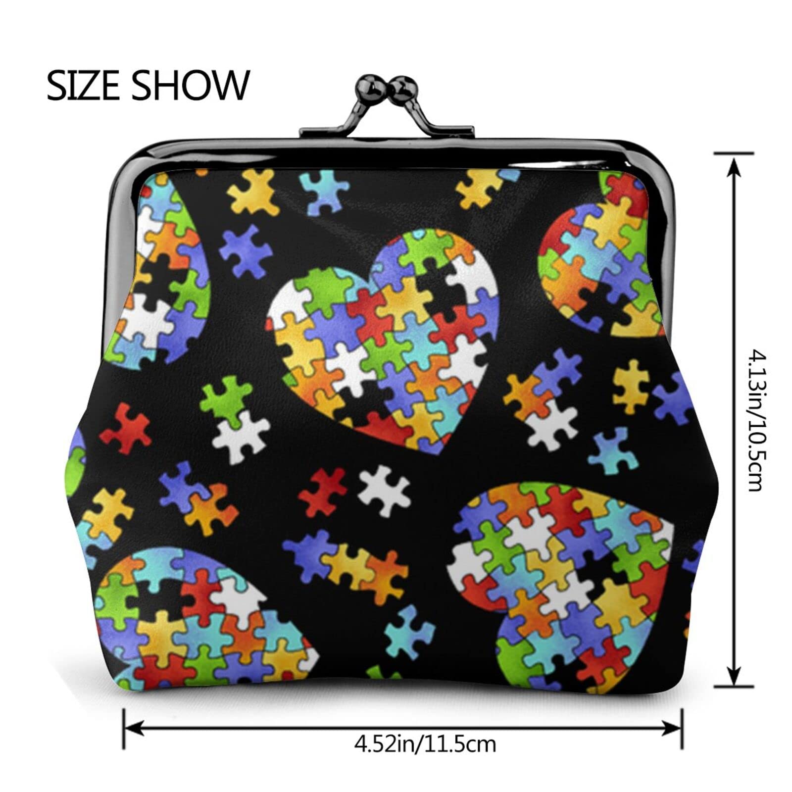 Autism Awareness PU Leather Coin Purse with Puzzle Heart Design - Secure Kiss-Lock Wallet for Girls (Ideal for Change, Cards & Small Essentials) - Perfect for Daily Use, Gift Giving & Special Needs Support