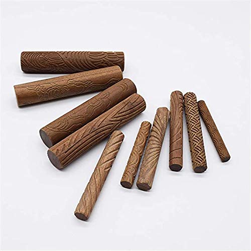 10pcs Wooden Clay Modeling Pattern Rollers Kit - Pottery Tools Set with Storage Box for DIY Ceramic Art & Pastry Making | Lightweight, Easy to Clean & Convenient Design | Perfect for Home Crafts, School Projects & Professional Pottery Studios