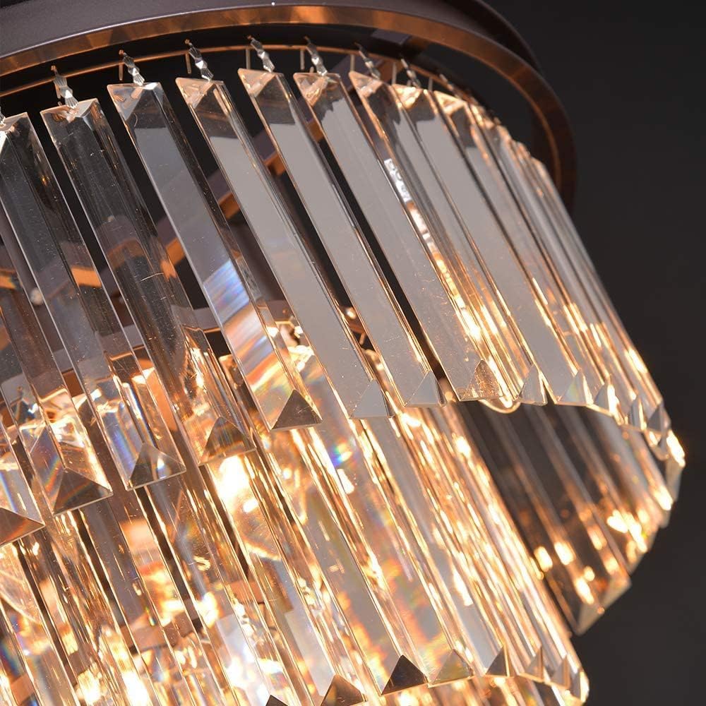Modern Bronze Crystal Chandelier - 3-Tier Contemporary Pendant Light Fixture for Dining Room & Living Room | Elegant Ceiling Lighting for Home Decor, Weddings & Luxury Interiors