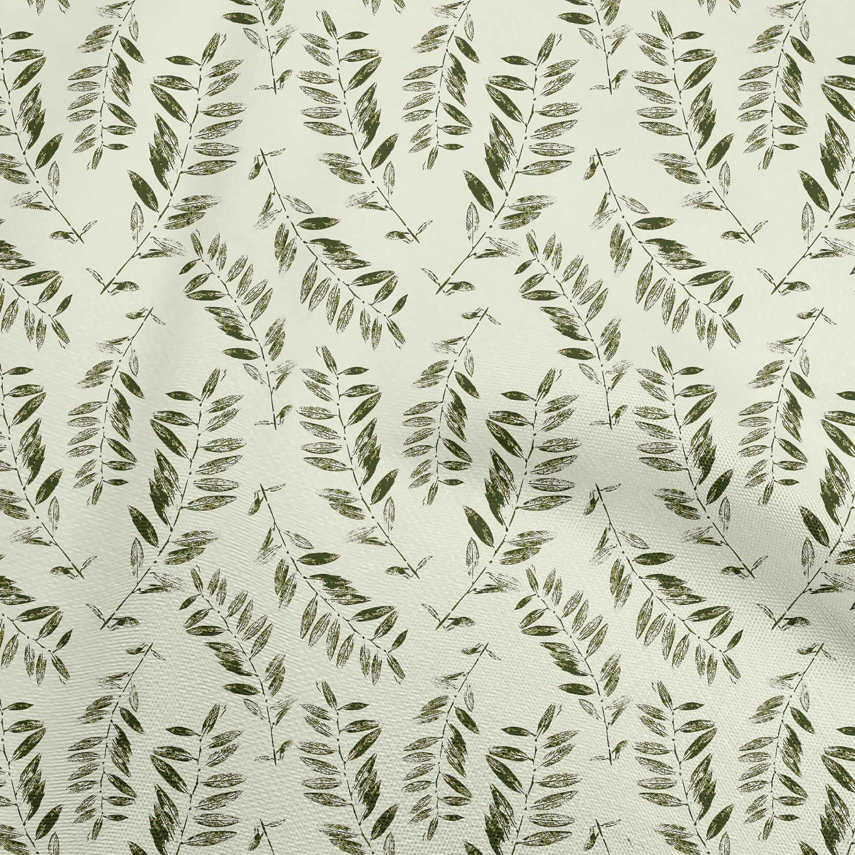 oneOone Cotton Cambric Greenish Beige Leaf Print Fabric by The Yard - 56
