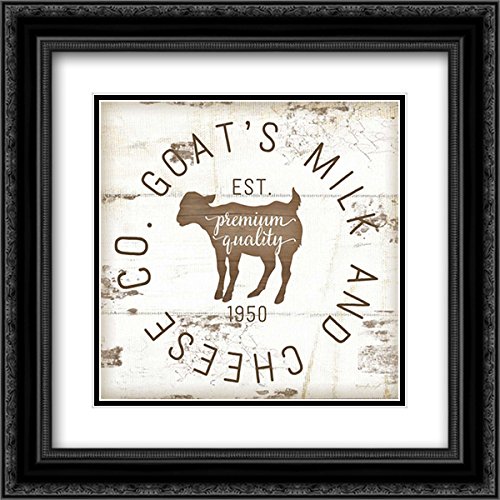 15x15 Black Ornate Framed Double Matted Museum Art Print - 'Goats Milk and Cheese Co. II' by Jennifer Pugh | Vintage Farmhouse Kitchen Decor, Country Dining Room Wall Art