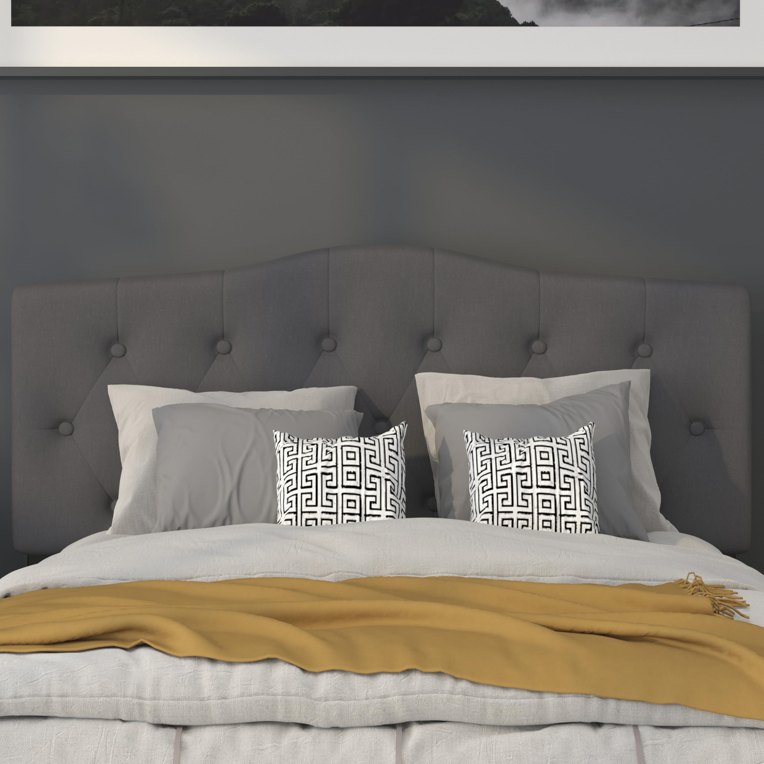 Dark Gray Tufted Upholstered Full Size Headboard - Luxurious Bedroom Decor for Master & Guest Rooms - Perfect for Modern, Contemporary & Farmhouse Style Bedrooms