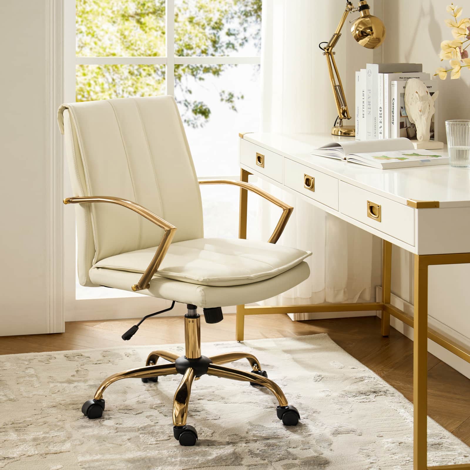 Roberto PU Leather Rocking Office Chair - Ergonomic Desk Chair with Adjustable Height & Swivel Base for Home Office, Gaming, and Workspace Comfort