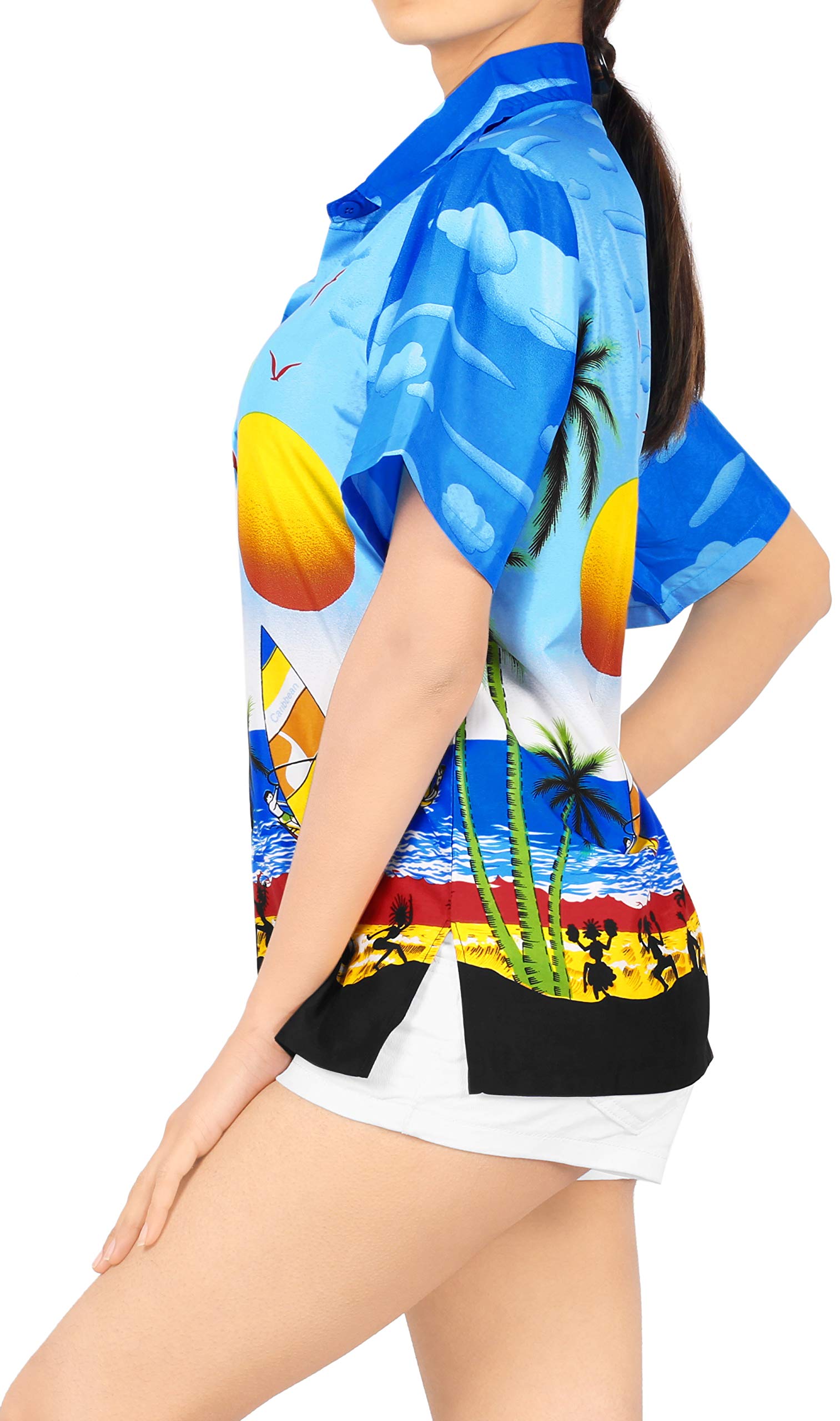 LA LEELA Women's Short Sleeve Hawaiian Beach Blouse - Floral Print Vacation Shirt for Summer, Pool Party & Tropical Getaways