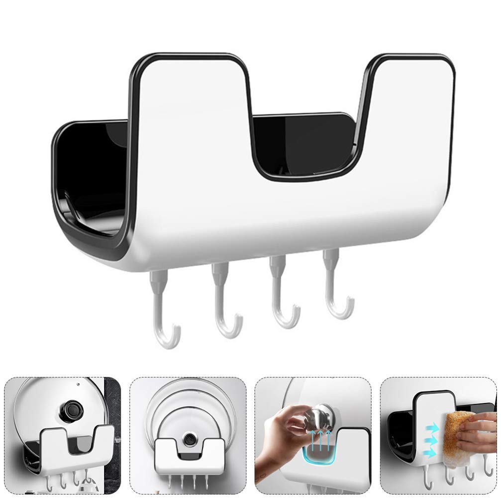 Wall Mounted Pot Lid Holder with 4 Hooks - Kitchen Organizer for Pans, Utensils & Cutting Boards | Space-Saving Storage for Small Kitchens & RVs