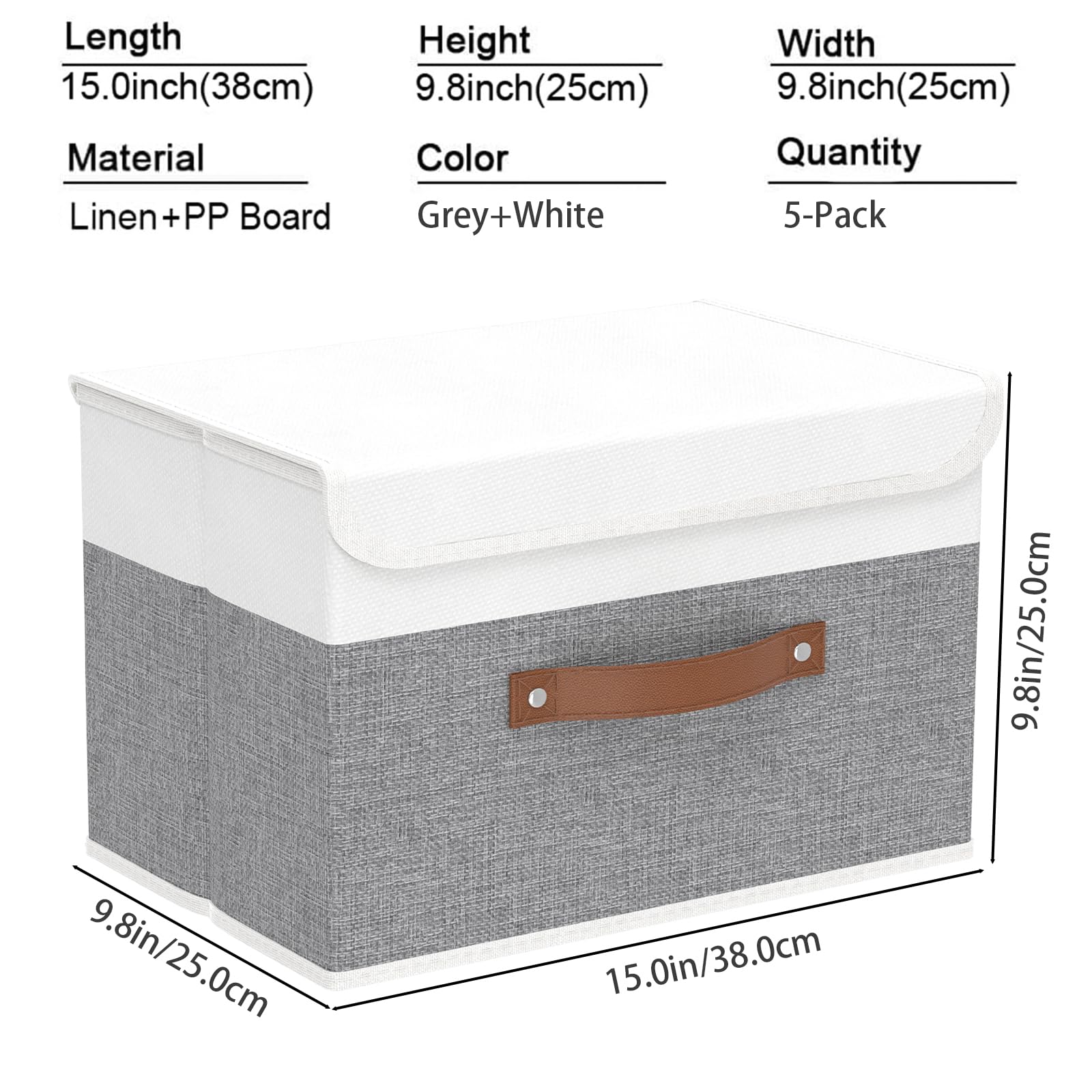 Yawinhe 5-Pack Fabric Storage Bins with Lids - 15