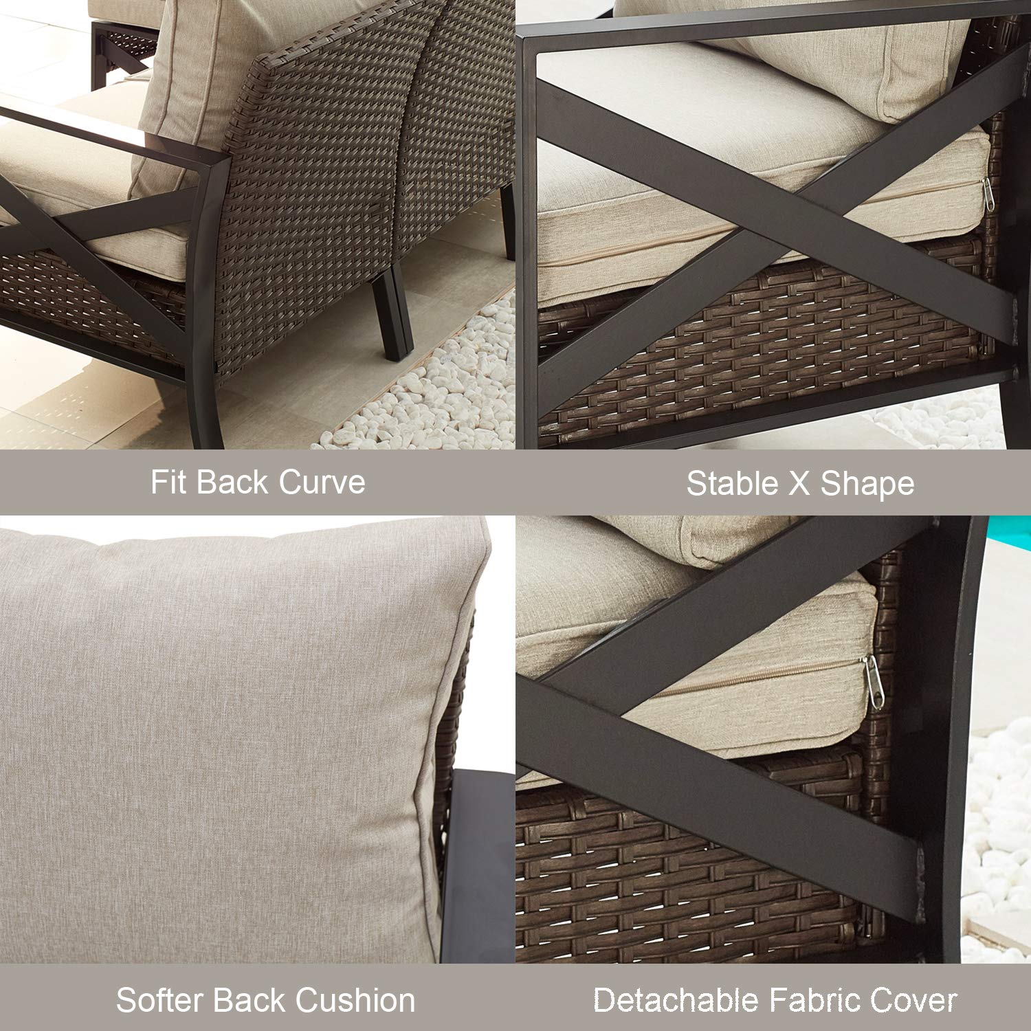 PatioFestival Wicker Outdoor Chair - Rattan Armchair with Removable Cushions, Left/Right Facing Patio Dining Furniture for Garden, Balcony, Porch & Poolside - Perfect for Relaxing, Sunbathing & Outdoor Entertaining