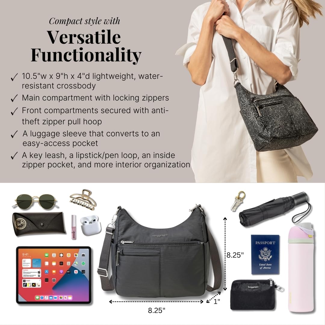 Baggallini Securtex Anti-Theft Crossbody Bag for Women - RFID Blocking, Lightweight Travel Purse for Shopping, Commuting & Daily Use