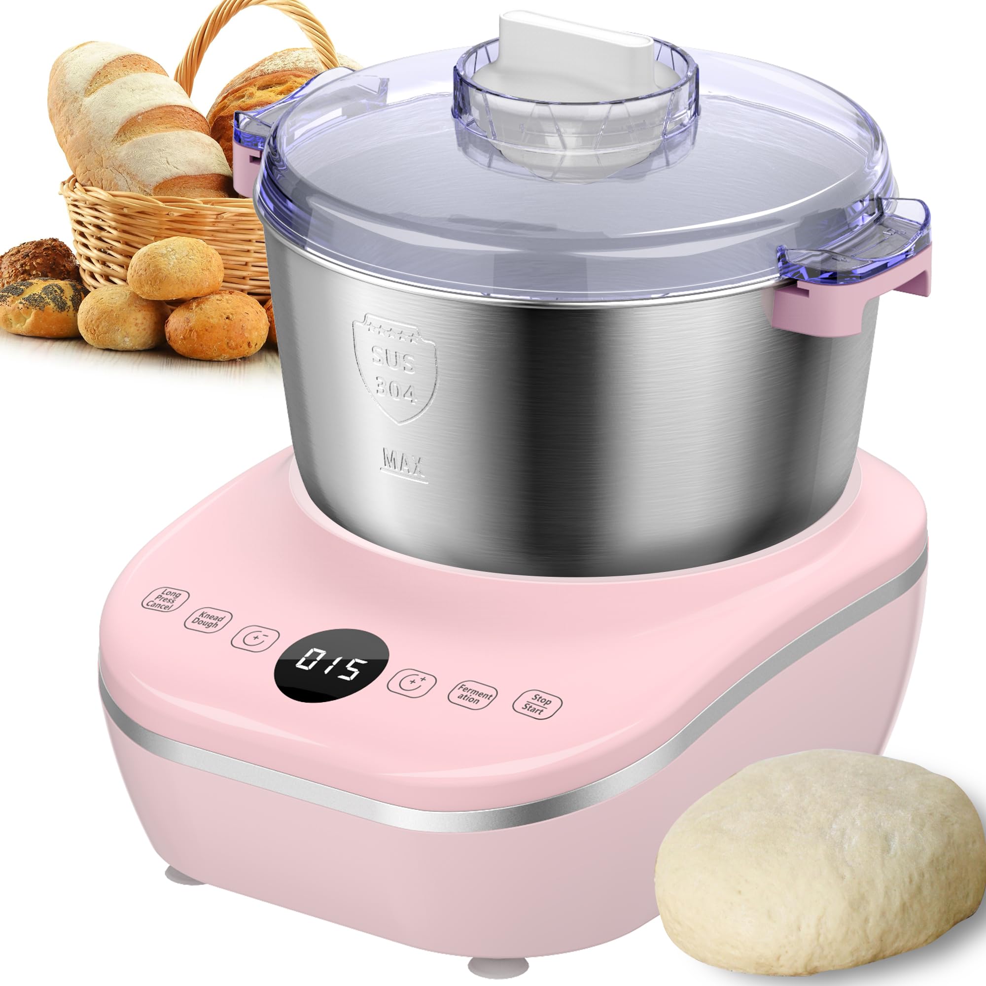 7L (7.3Qt) Electric Dough Mixer with Ferment Function - 304 Stainless Steel Stand Mixer for Bread, Pizza, Pastry, Dumpling & Roti Dough - Perfect for Home Baking & Christmas Gifts - Ideal for Kitchens, Bakeries & Holiday Cooking